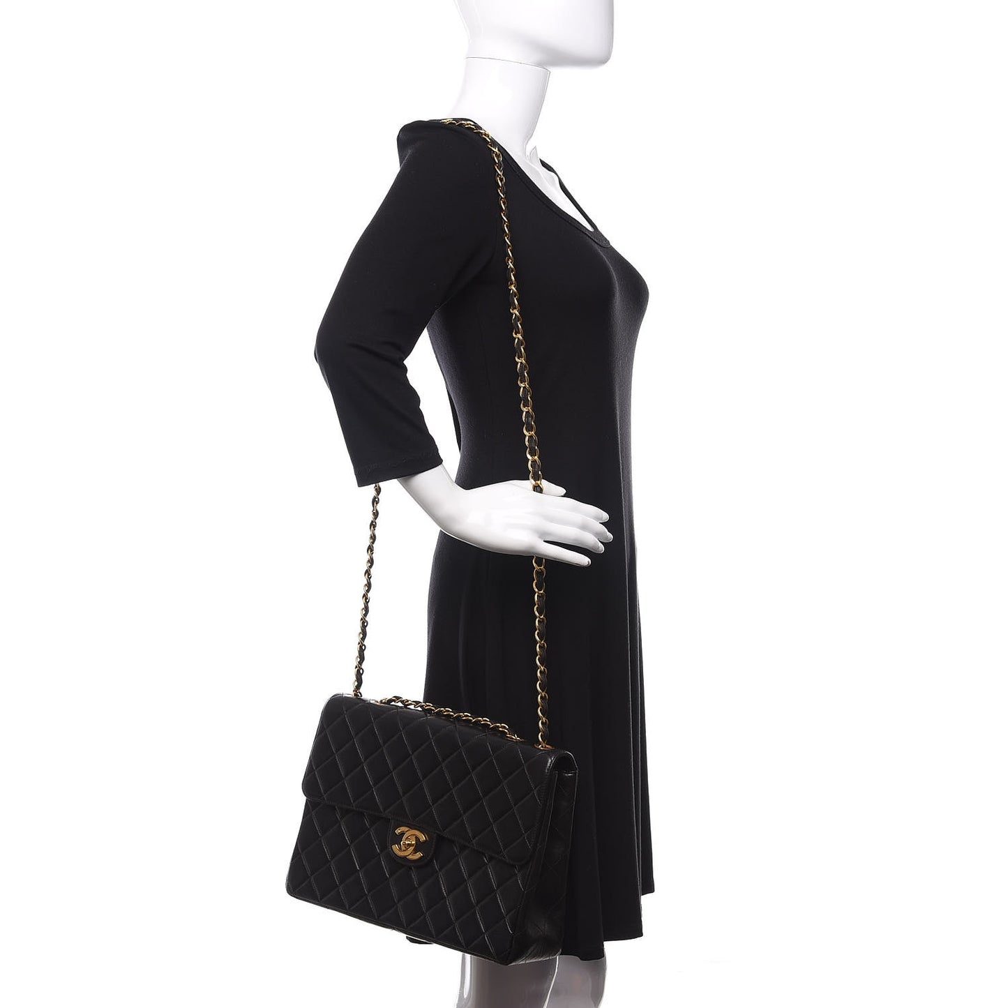 Lambskin Quilted XL Jumbo Single Flap Black