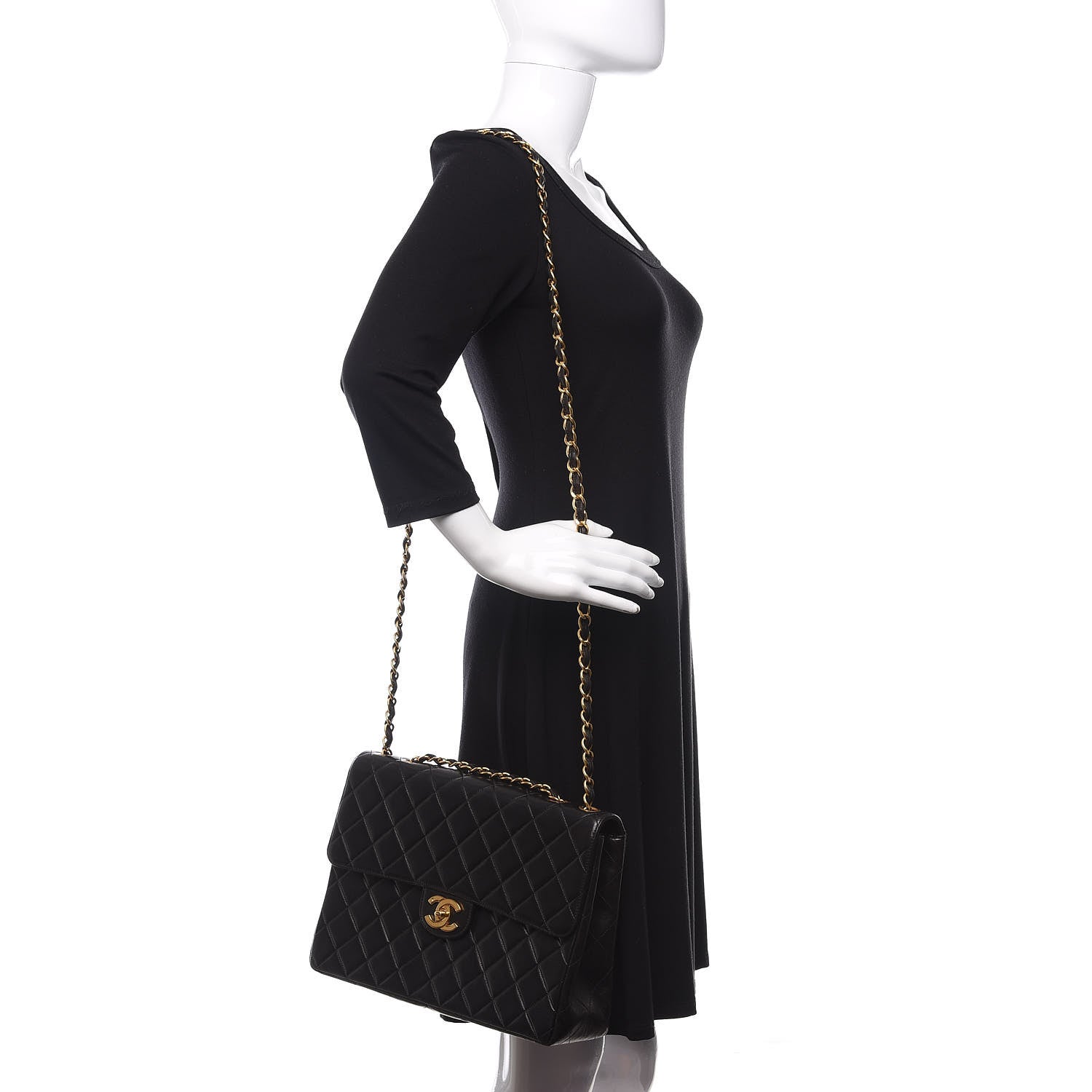 Chanel Lambskin Quilted XL Jumbo Single Flap Black 2 of 12
