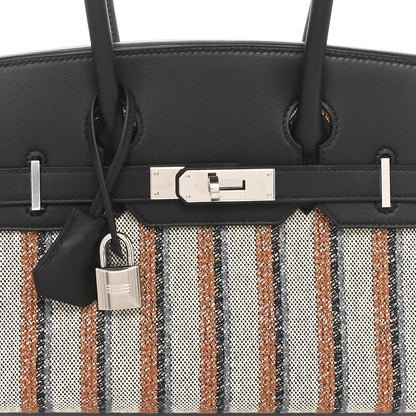 Hermes Toile Swift Broderie Shoulder Birkin Light 29 Black Bleu Zanzibar 8 of 11