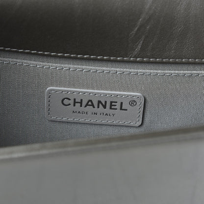 Chanel Metallic Crumpled Calfskin Chevron Chain Medium Boy Flap Grey 8 of 10