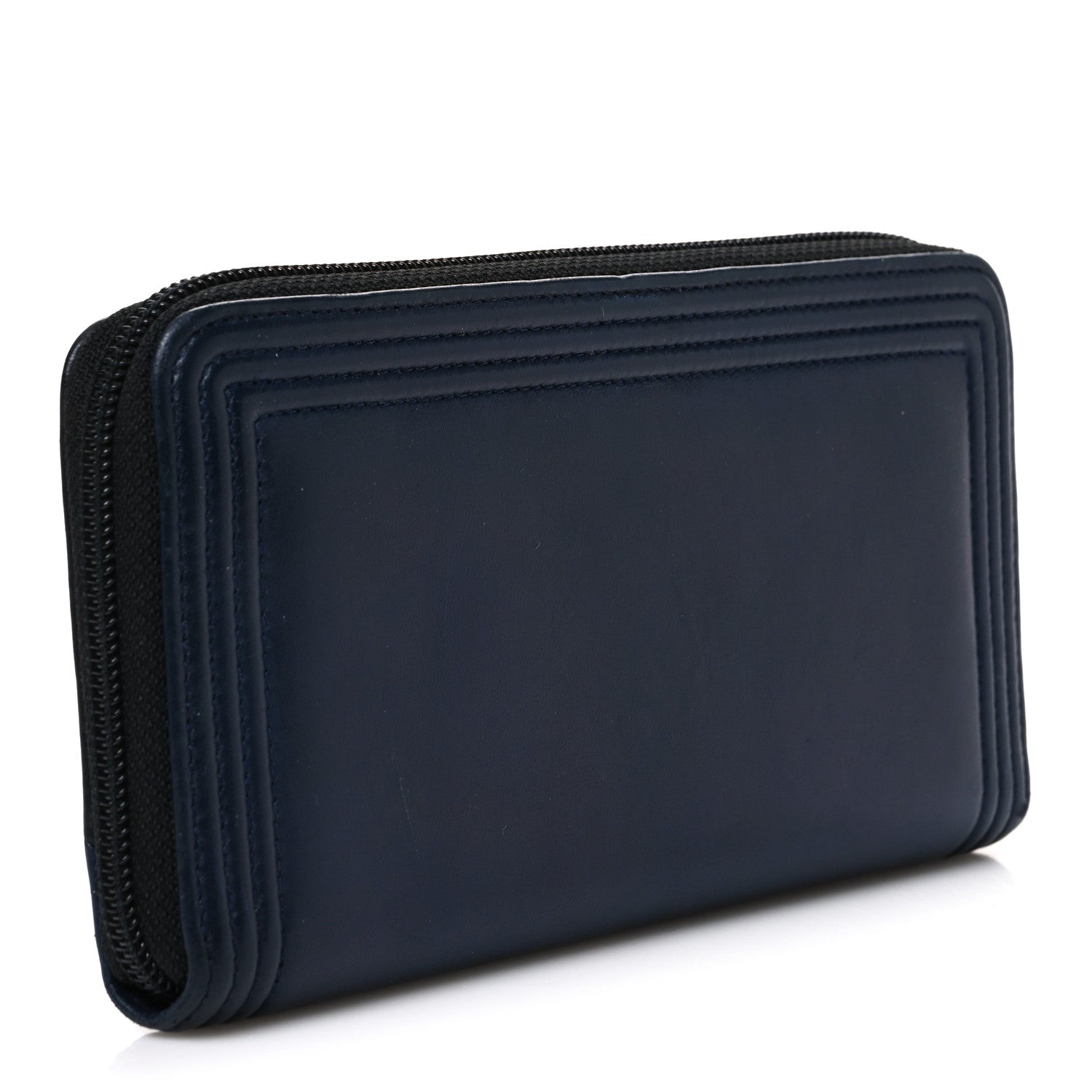 Chanel Calfskin Large Bi-Color Zip Around Boy Wallet Black Navy 3 of 8