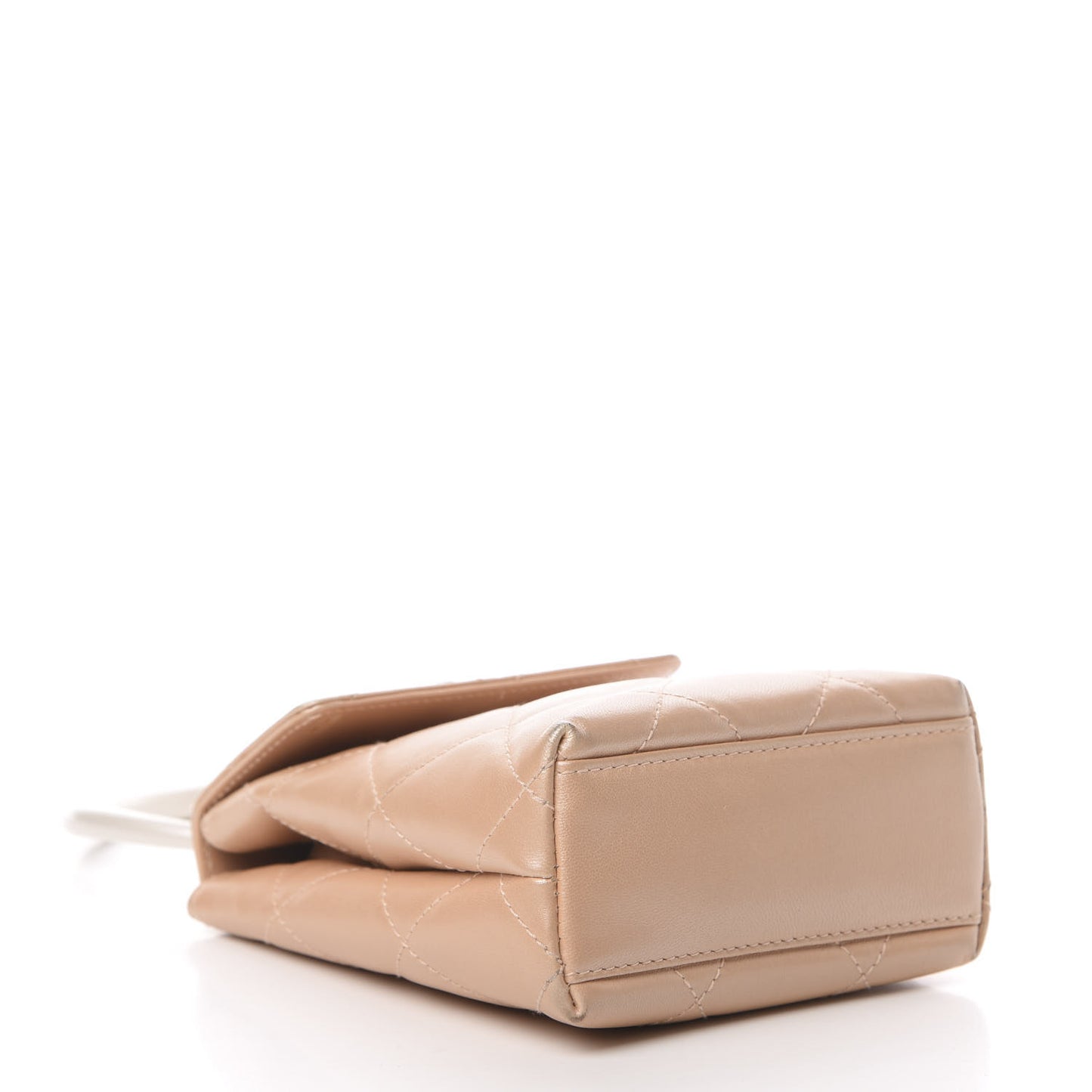 Iridescent Lambskin Quilted Round Handle Mini Flap Beige