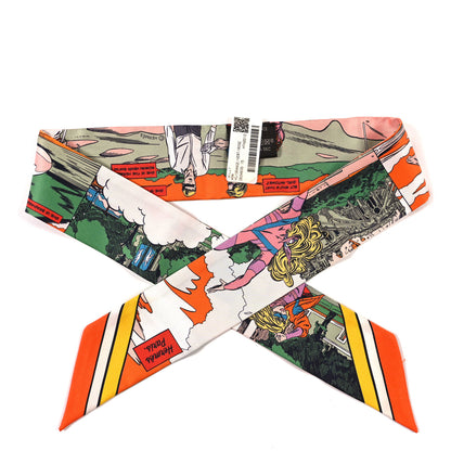 Hermes Silk Wow Twilly Orange Vert Rose 1 of 3