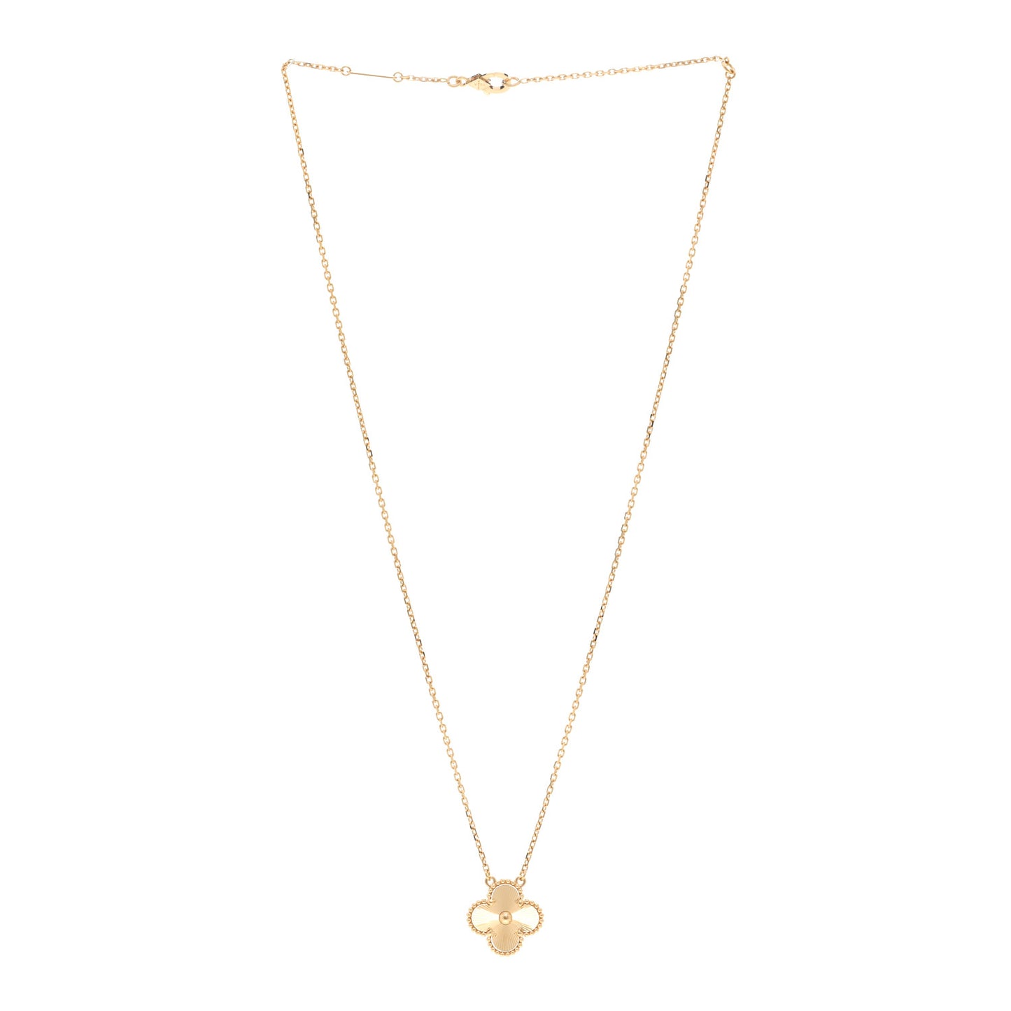 18K Yellow Gold Guilloche Vintage Alhambra Pendant Necklace