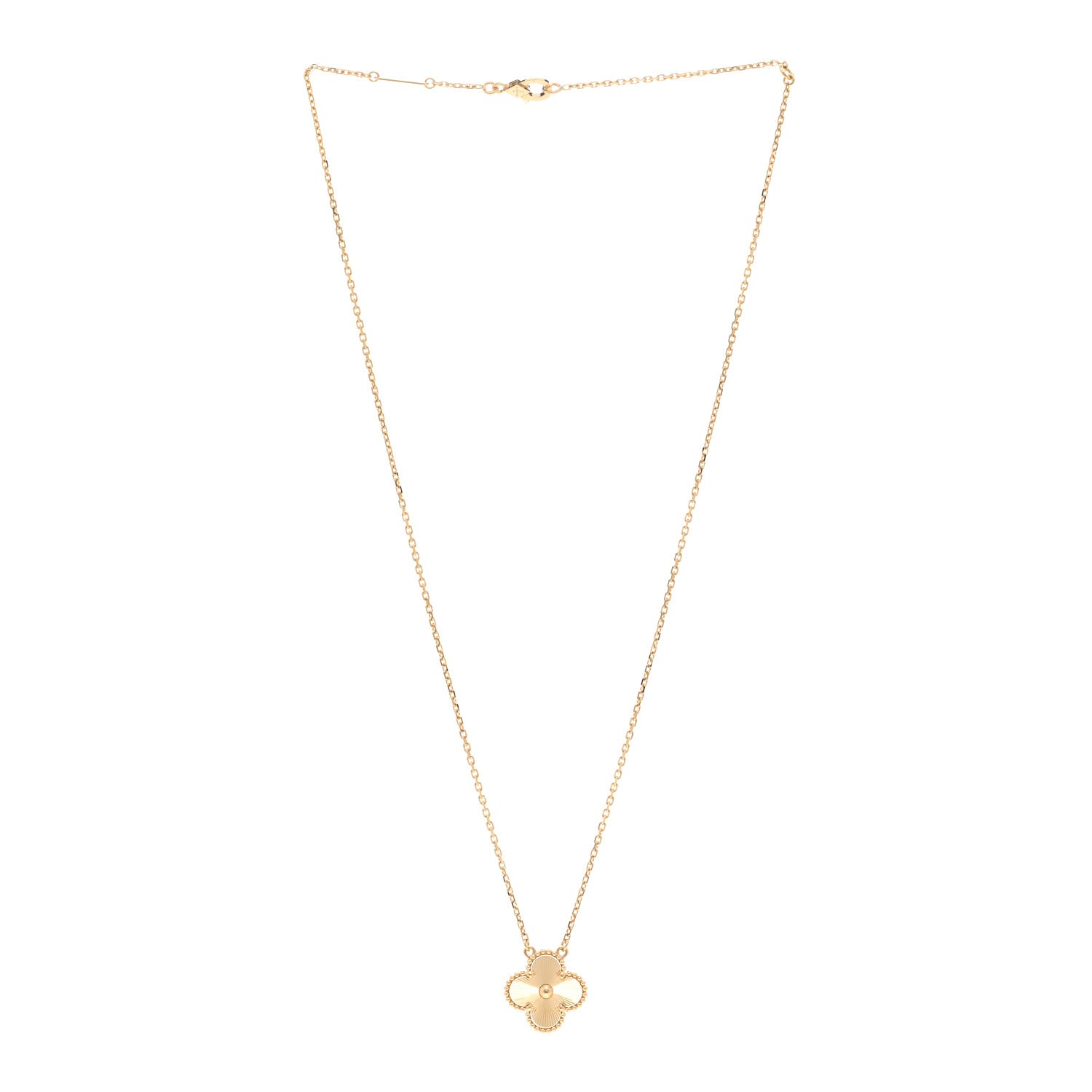 Van Cleef & Arpels 18K Yellow Gold Guilloche Vintage Alhambra Pendant Necklace 3 of 5