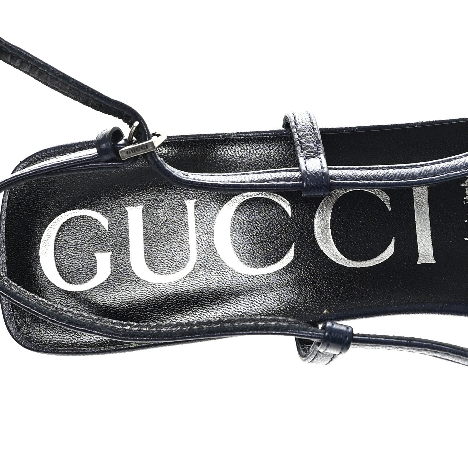 Gucci GG Monogram Malaga Kid Crystal Square G 75mm Slingback Pumps 38.5 Beige Blue 8 of 9