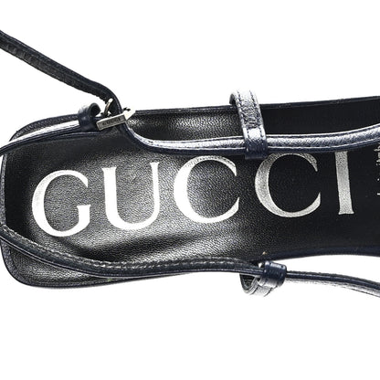 Gucci GG Monogram Malaga Kid Crystal Square G 75mm Slingback Pumps 38.5 Beige Blue 8 of 9