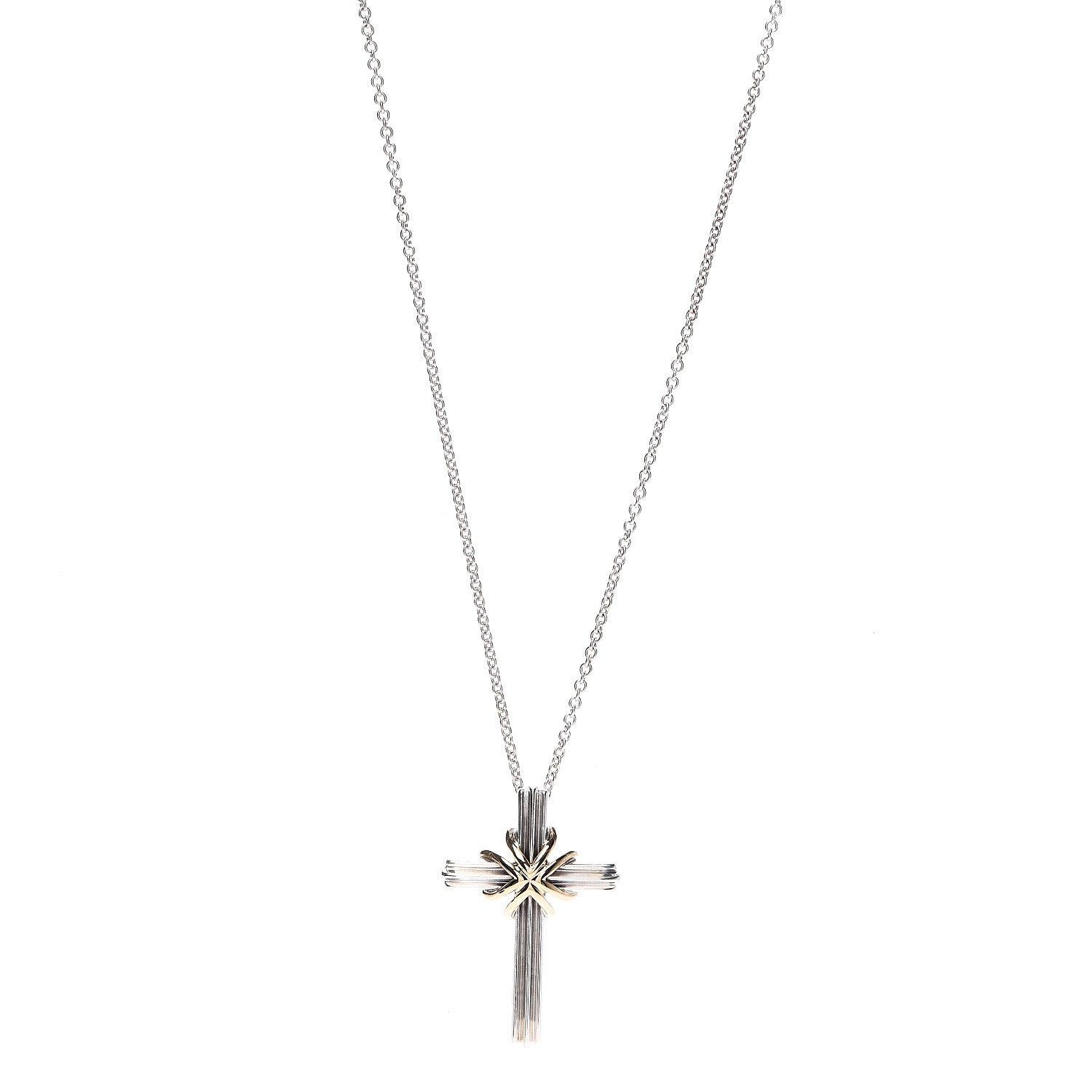 Tiffany Sterling Silver 18K Yellow Gold Cross Pendant Necklace 1 of 7