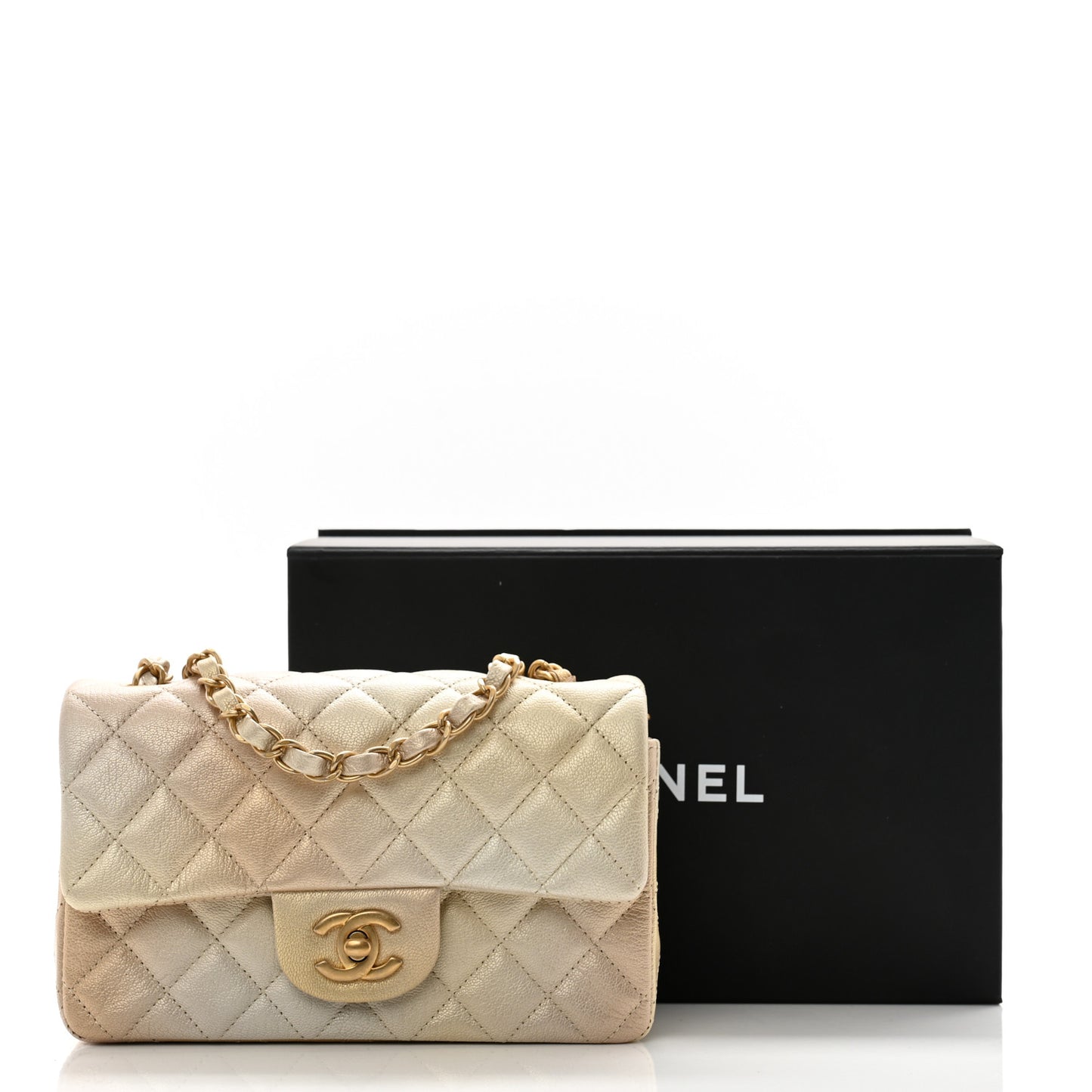 Metallic Goatskin Quilted Mini Rectangular Flap Gold