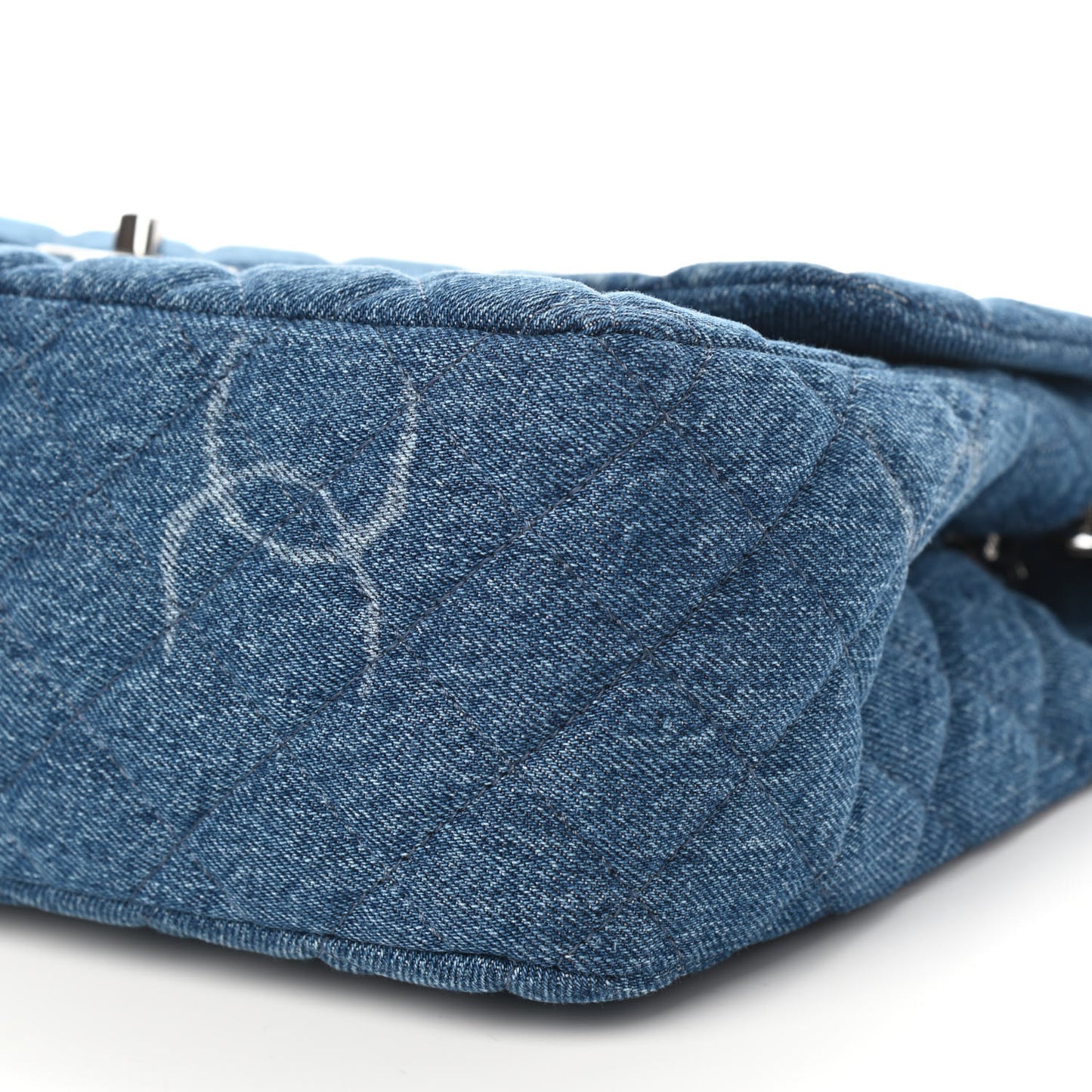 Denim Quilted CC Print Jumbo Single Flap Blue
