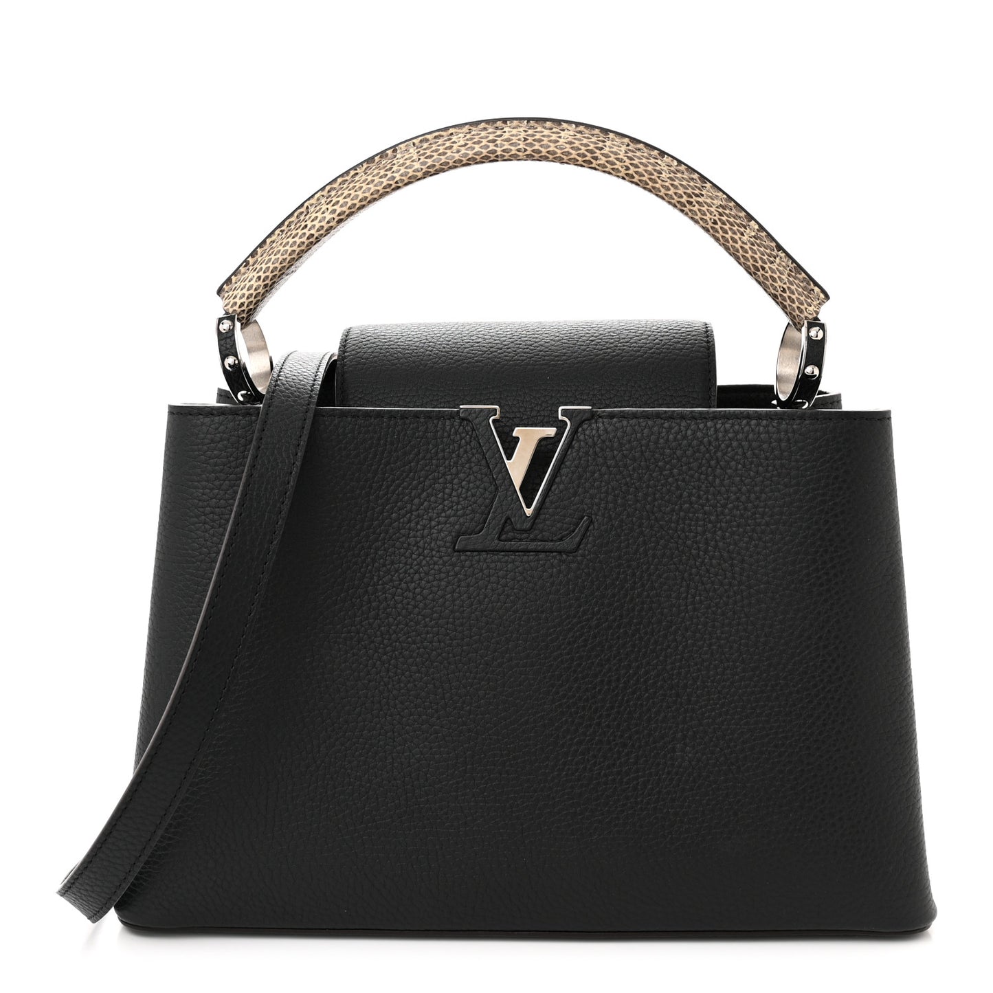 Taurillon Snakeskin Capucines PM Black