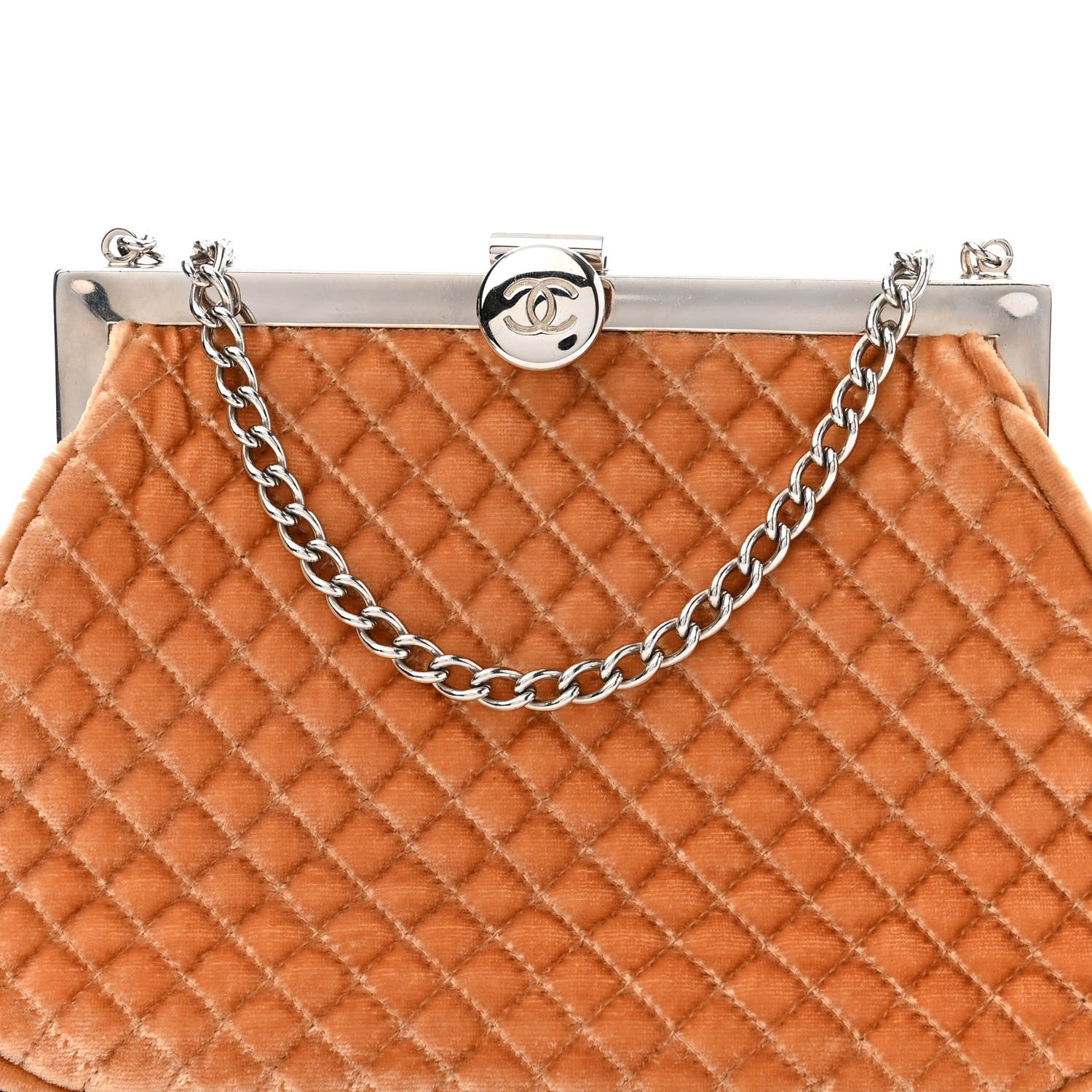 Chanel Velvet Quilted Kiss Lock Bag Orange 9 of 12