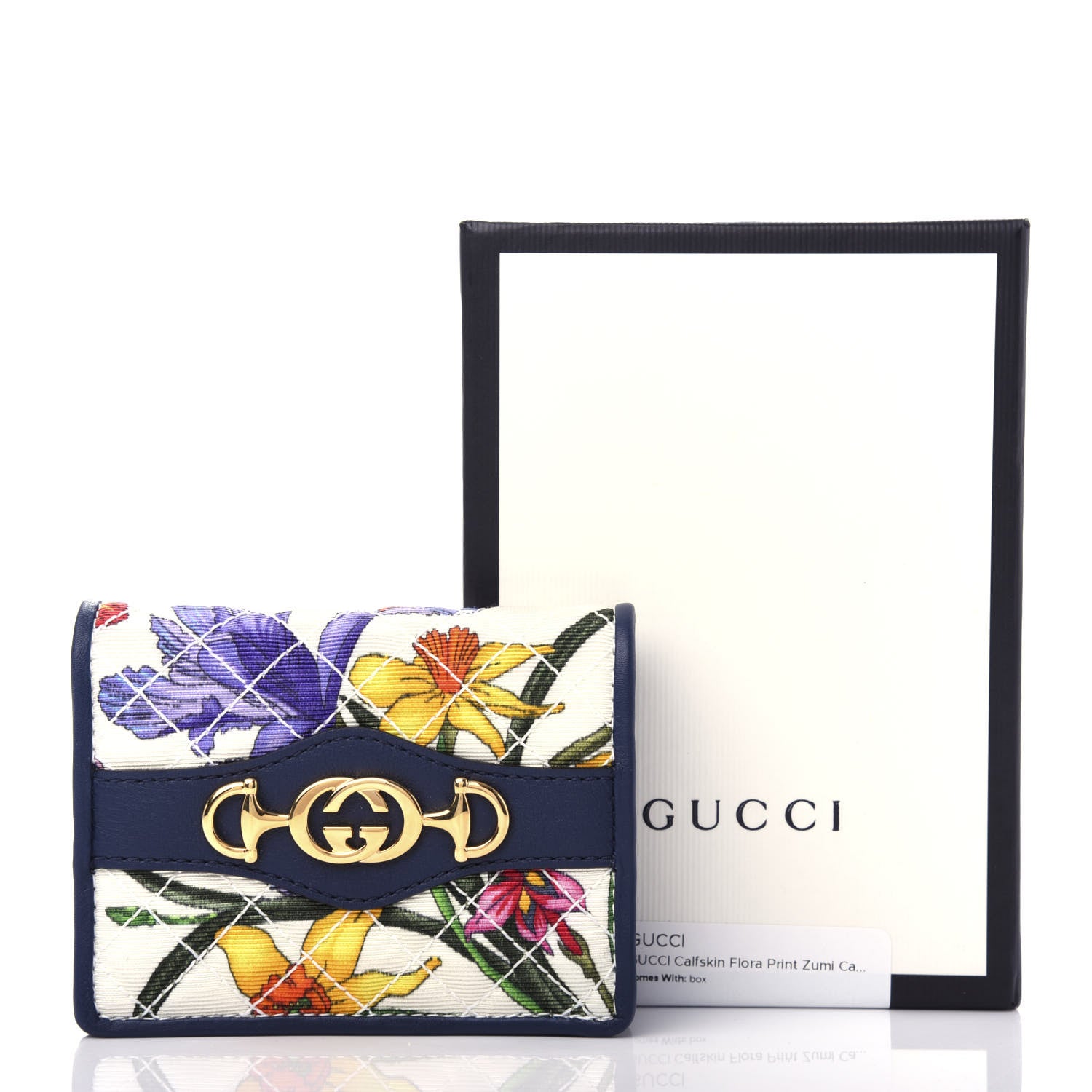 Gucci Canvas Flora Floral Trapuntata Zumi Card Case Wallet Great White Multicolor Blue Agata 6 of 6