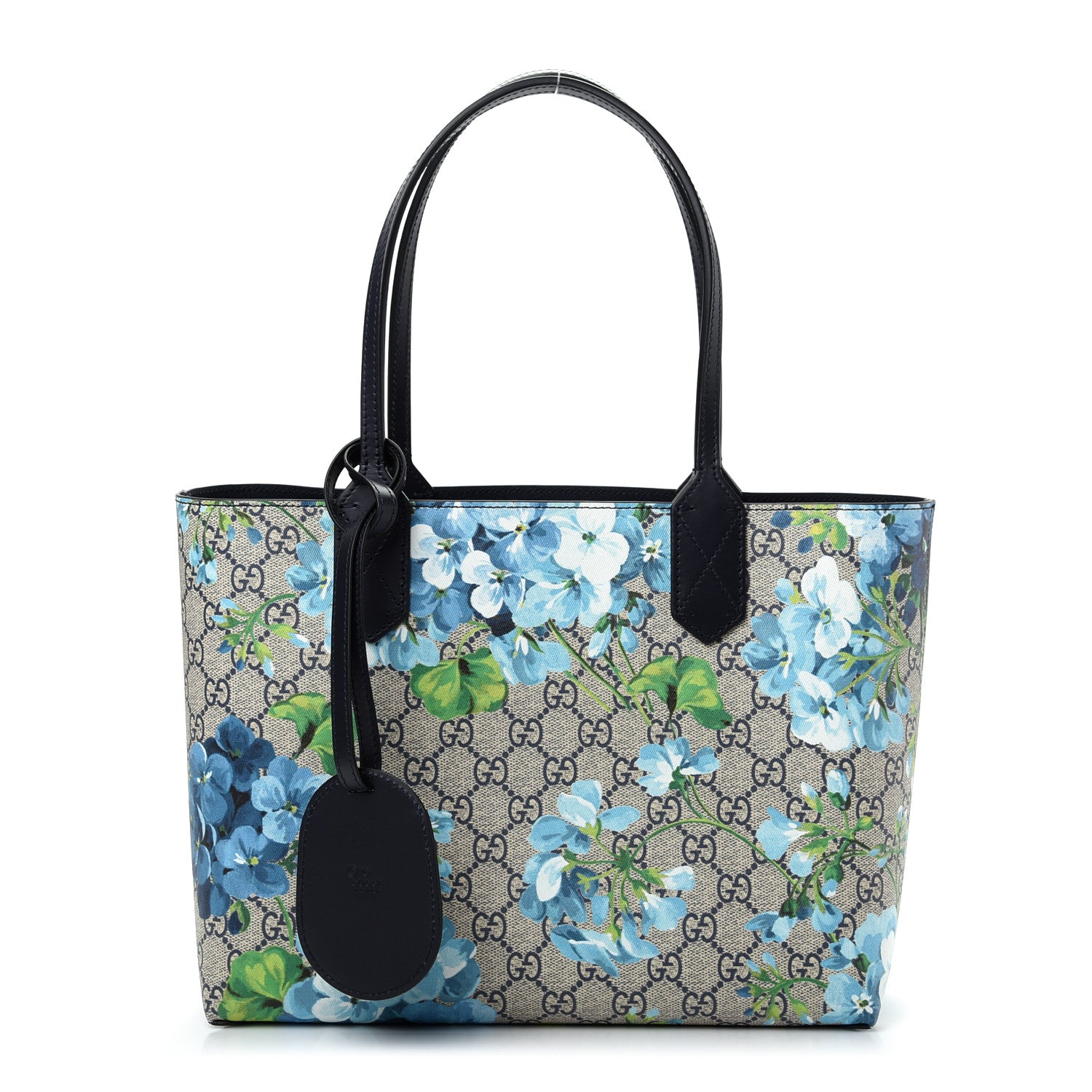 Gucci GG Supreme Monogram Blooms Small Reversible Tote Beige Blue Navy 1 of 10