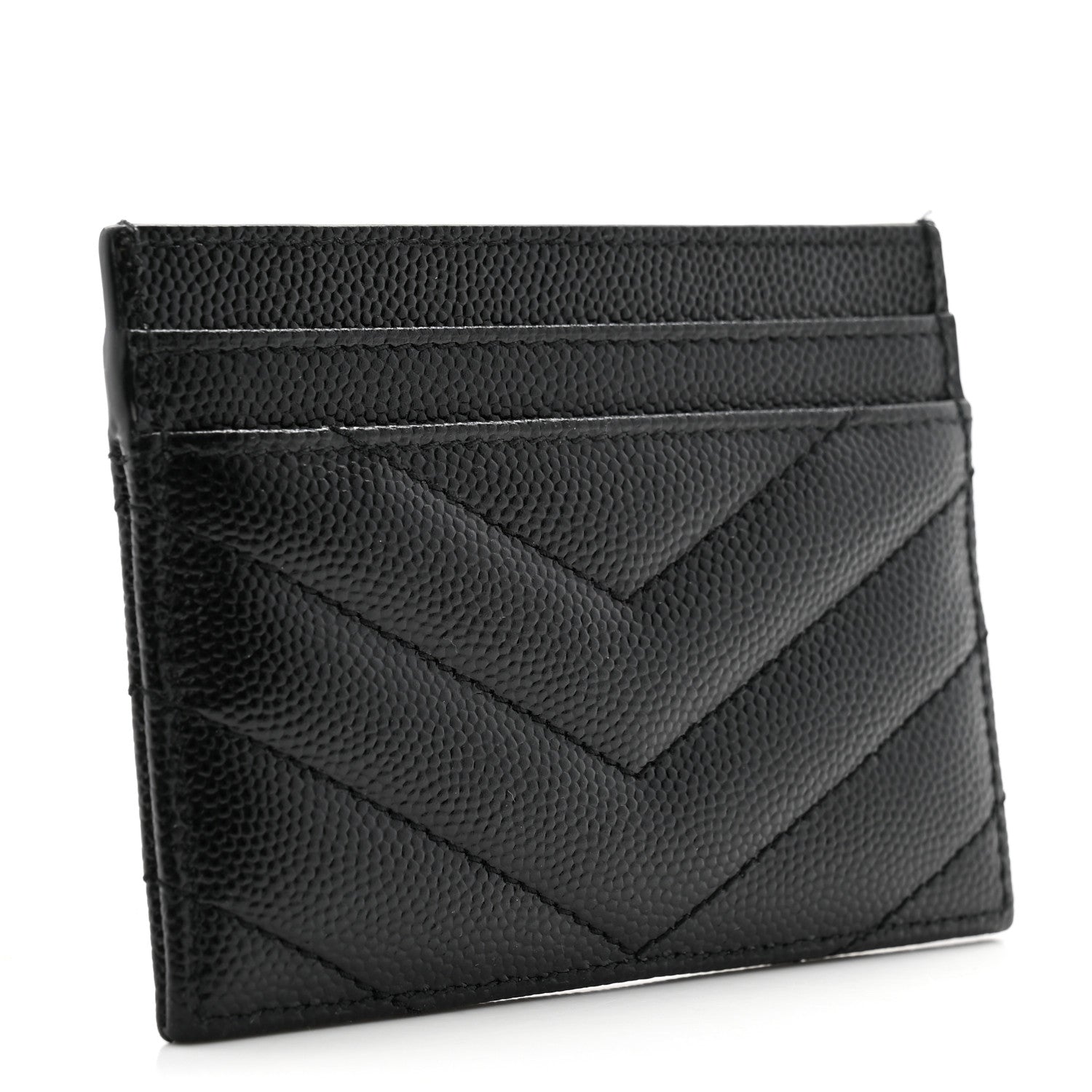 Saint Laurent Grain De Poudre Matelasse Chevron Monogram Credit Card Case Black 3 of 9