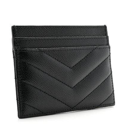 Saint Laurent Grain De Poudre Matelasse Chevron Monogram Credit Card Case Black 3 of 9