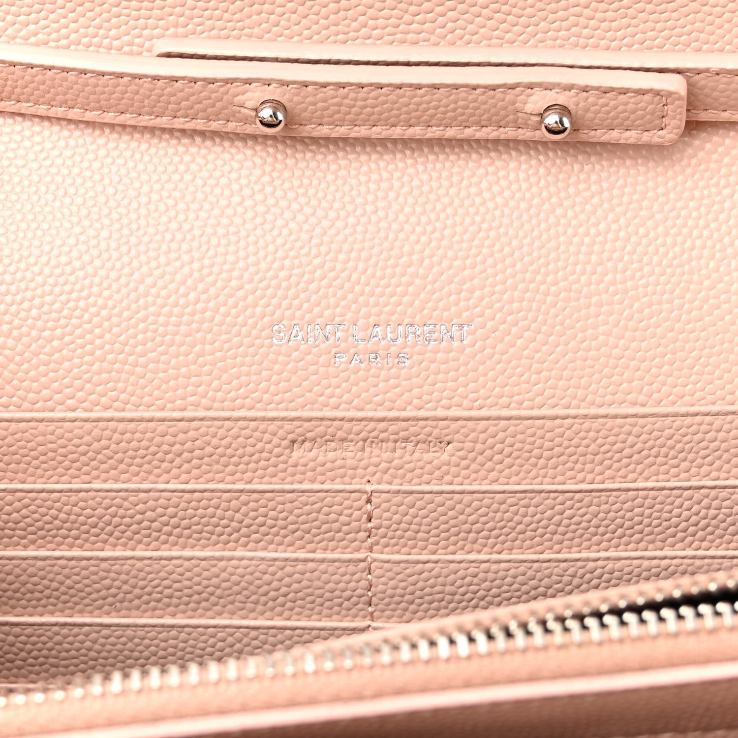 Saint Laurent Grain De Poudre Matelasse Chevron Cassandre Chain Wallet Pale Pink 6 of 9