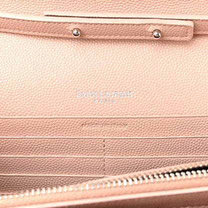 Saint Laurent Grain De Poudre Matelasse Chevron Cassandre Chain Wallet Pale Pink 6 of 9