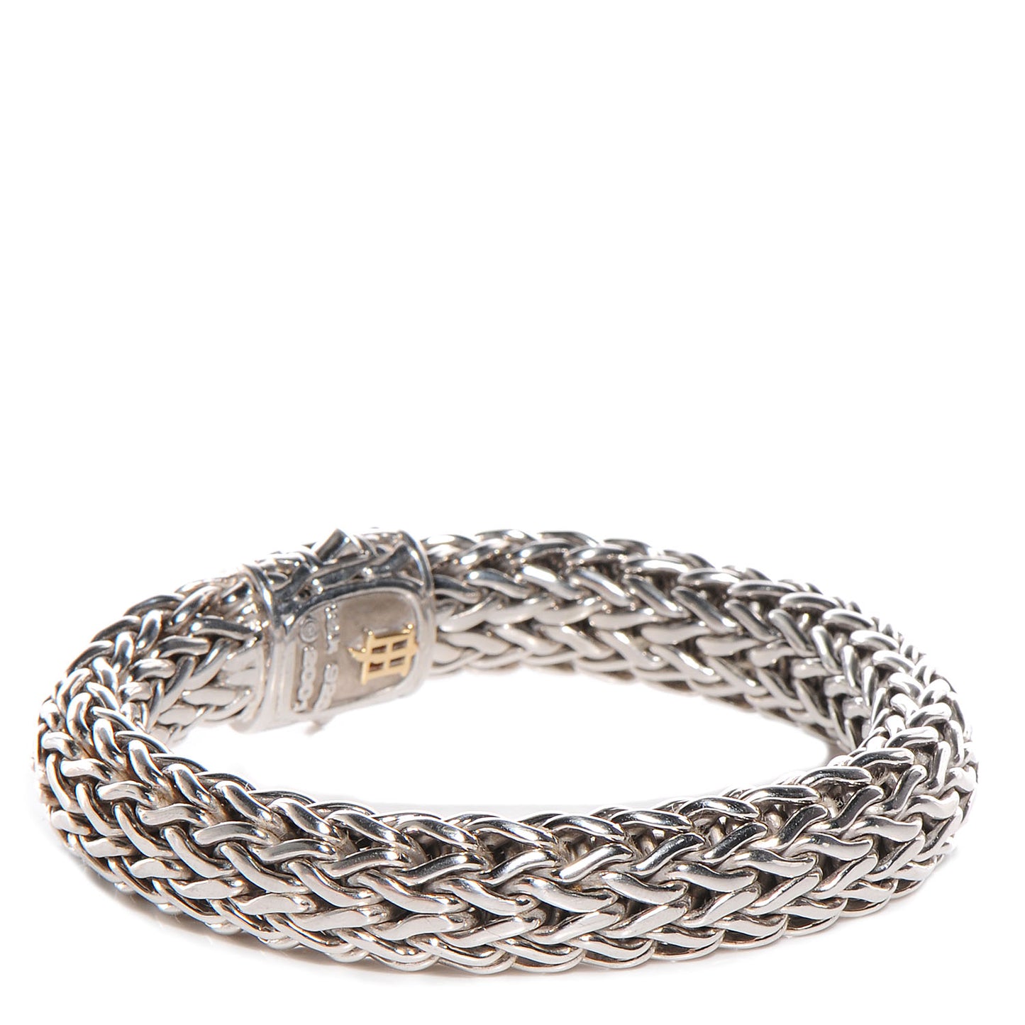 Sterling Silver 18K Gold Pave Diamond Large Classic Chain 12mm Clasp Bracelet size Medium
