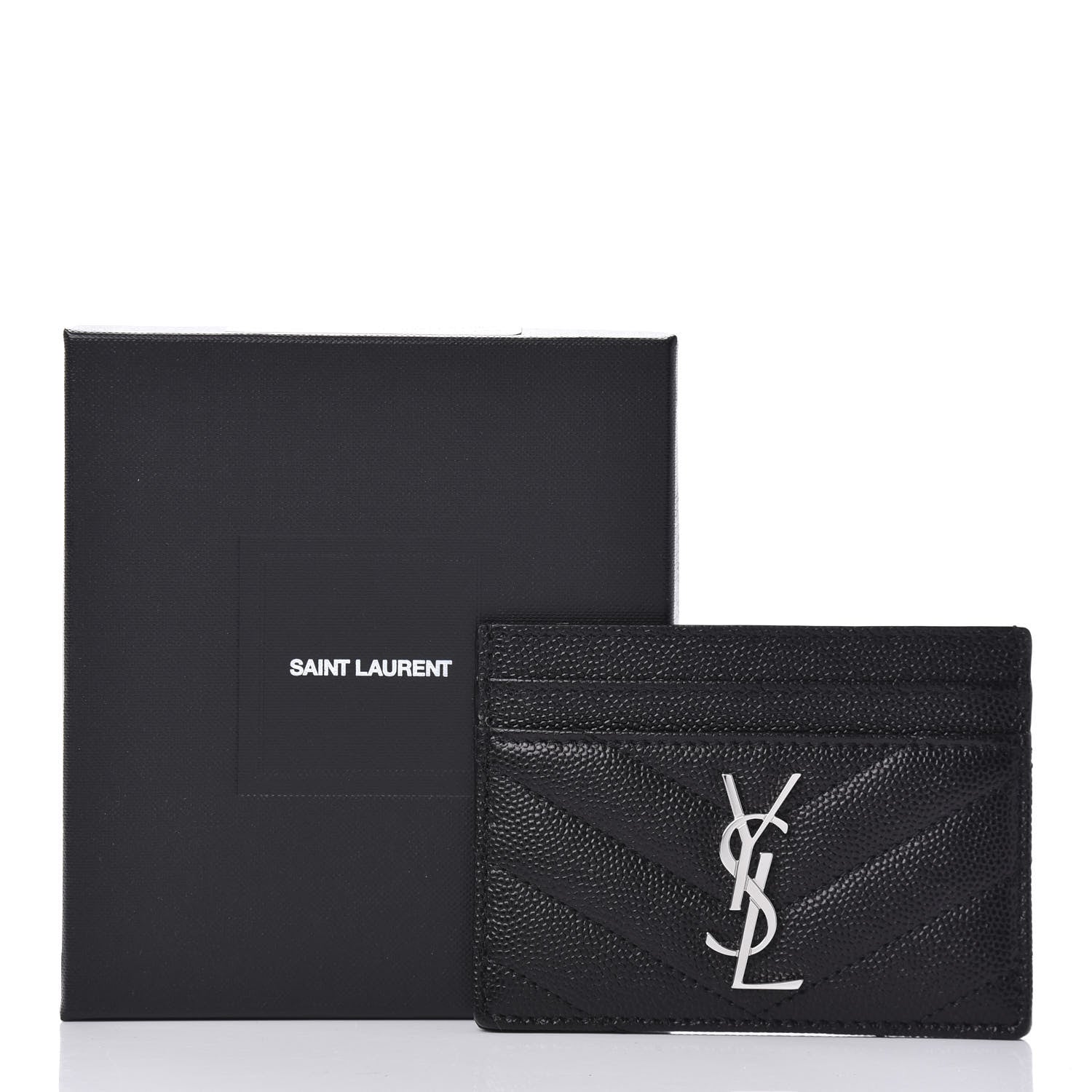 Saint Laurent Grain De Poudre Matelasse Chevron Monogram Credit Card Case Black 8 of 8
