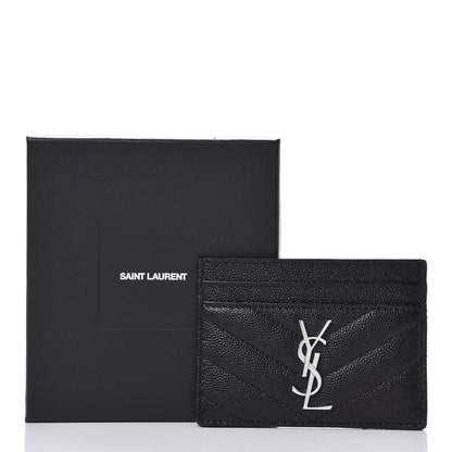 Saint Laurent Grain De Poudre Matelasse Chevron Monogram Credit Card Case Black 8 of 8