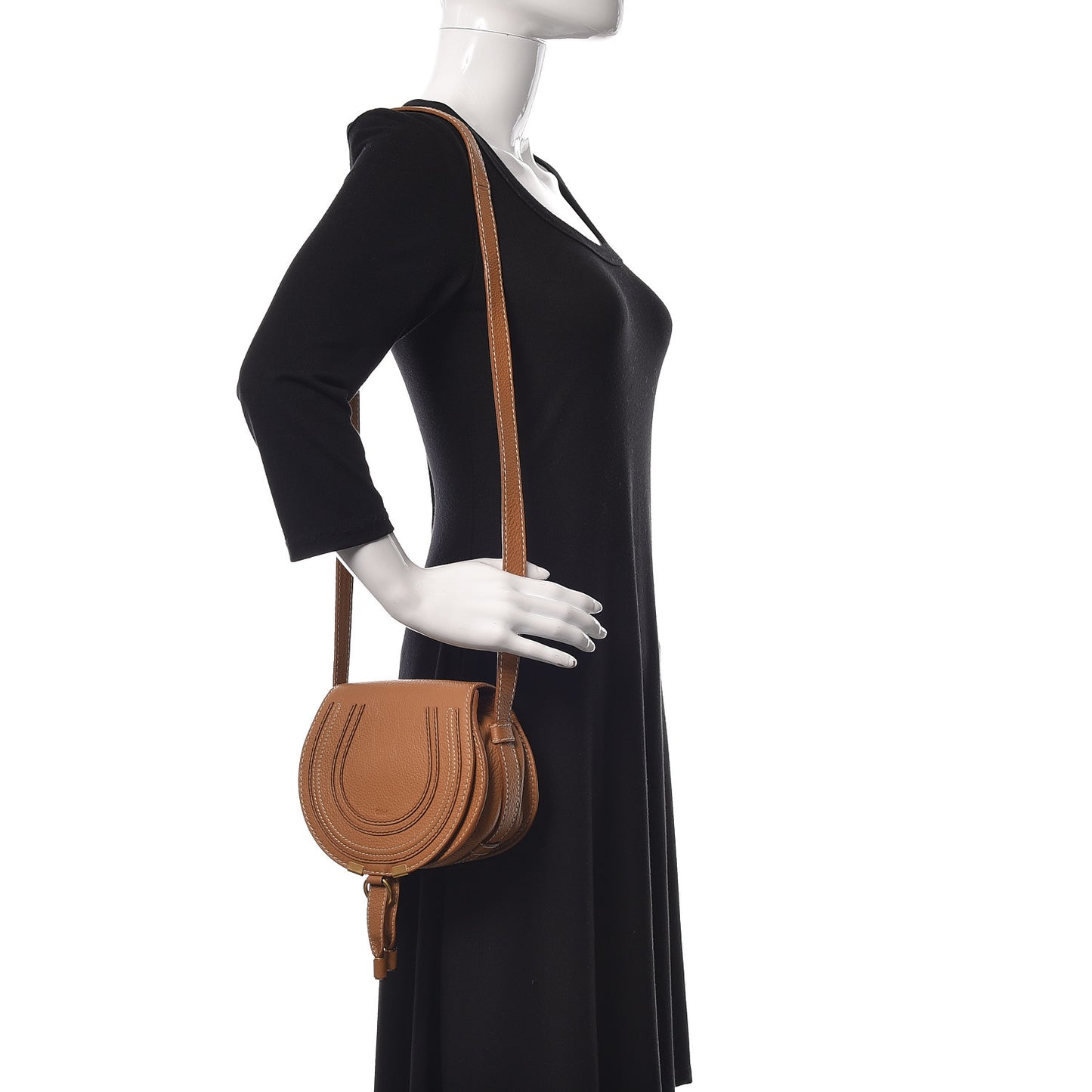 Calfskin Mini Marcie Round Crossbody Bag Nut