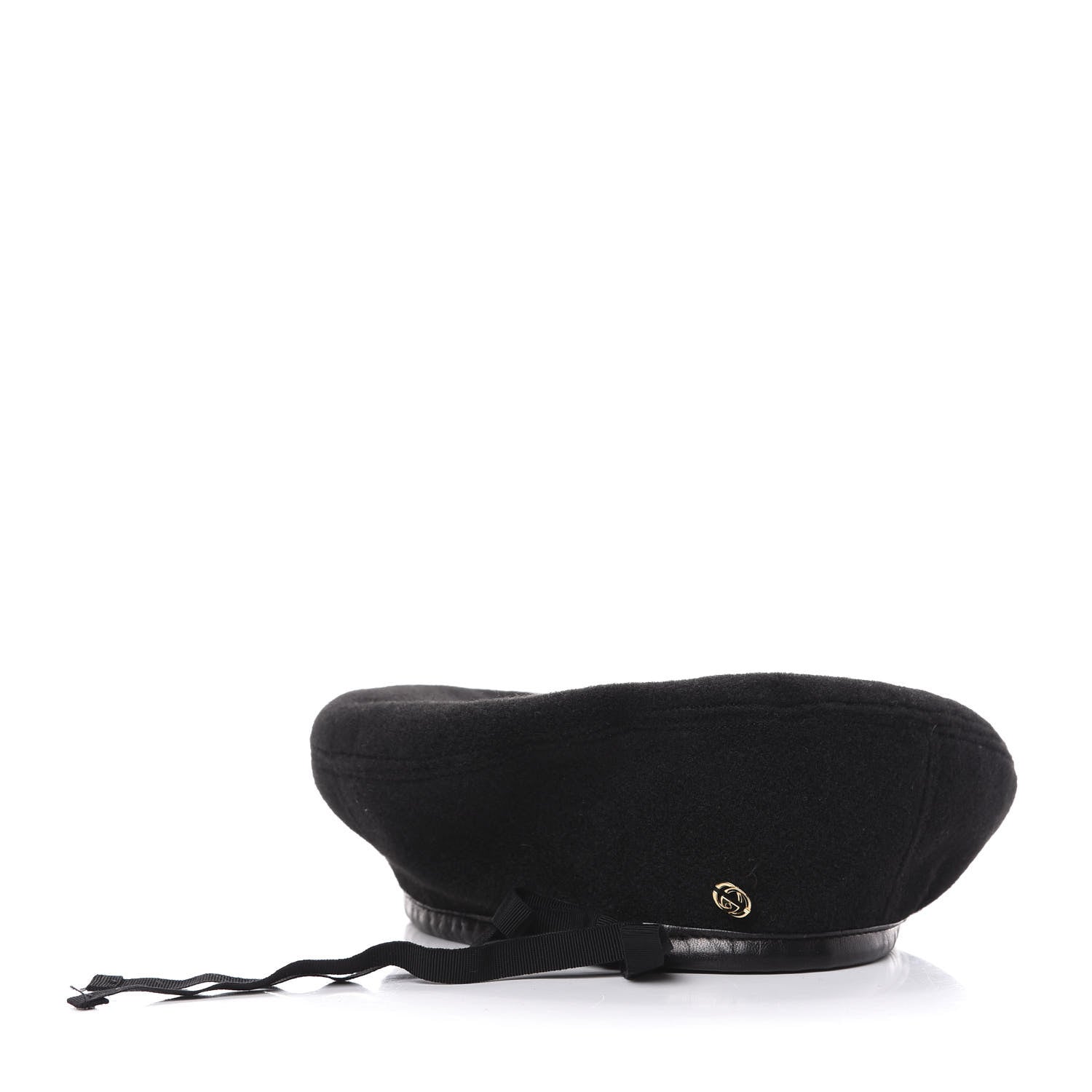 Gucci Felt Embroidered GG Patch Beret Hat Black 3 of 5