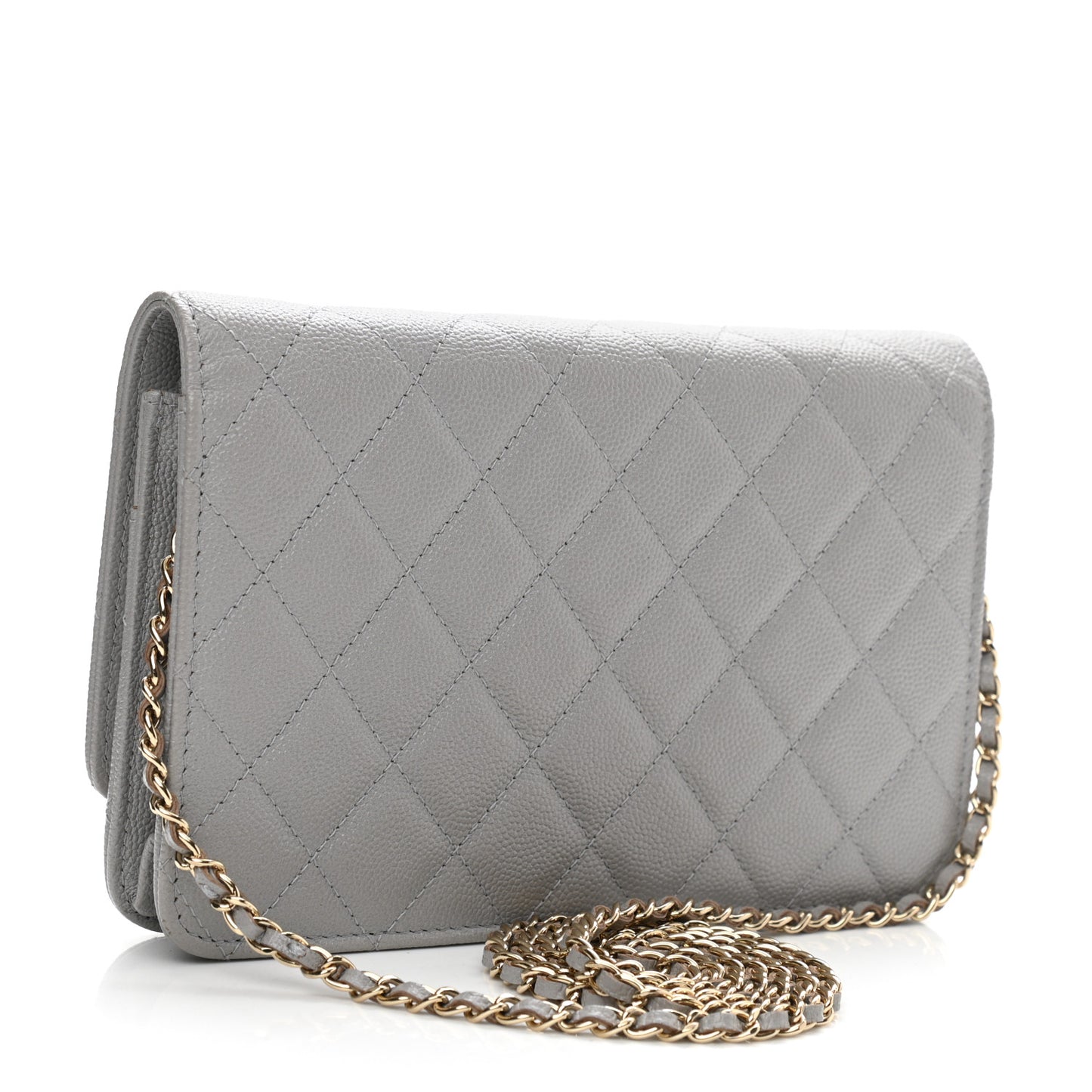 Caviar Quilted Golden Class Wallet On Chain WOC Gray