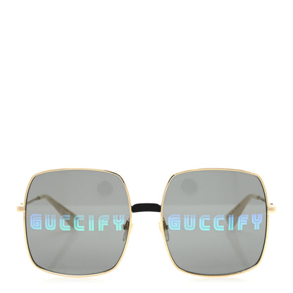 Gucci Metal Rectangular Guccify Frame Sunglasses GG0414S Gold 2 of 9