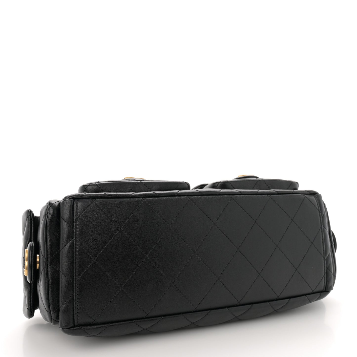 Shiny Lambskin Quilted Trendy Pockets Hobo Black
