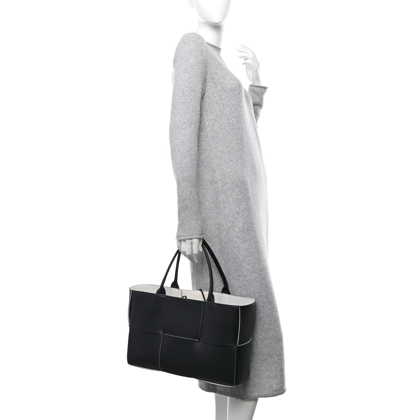 Nappa Maxi Intrecciato Medium Arco Tote Black White