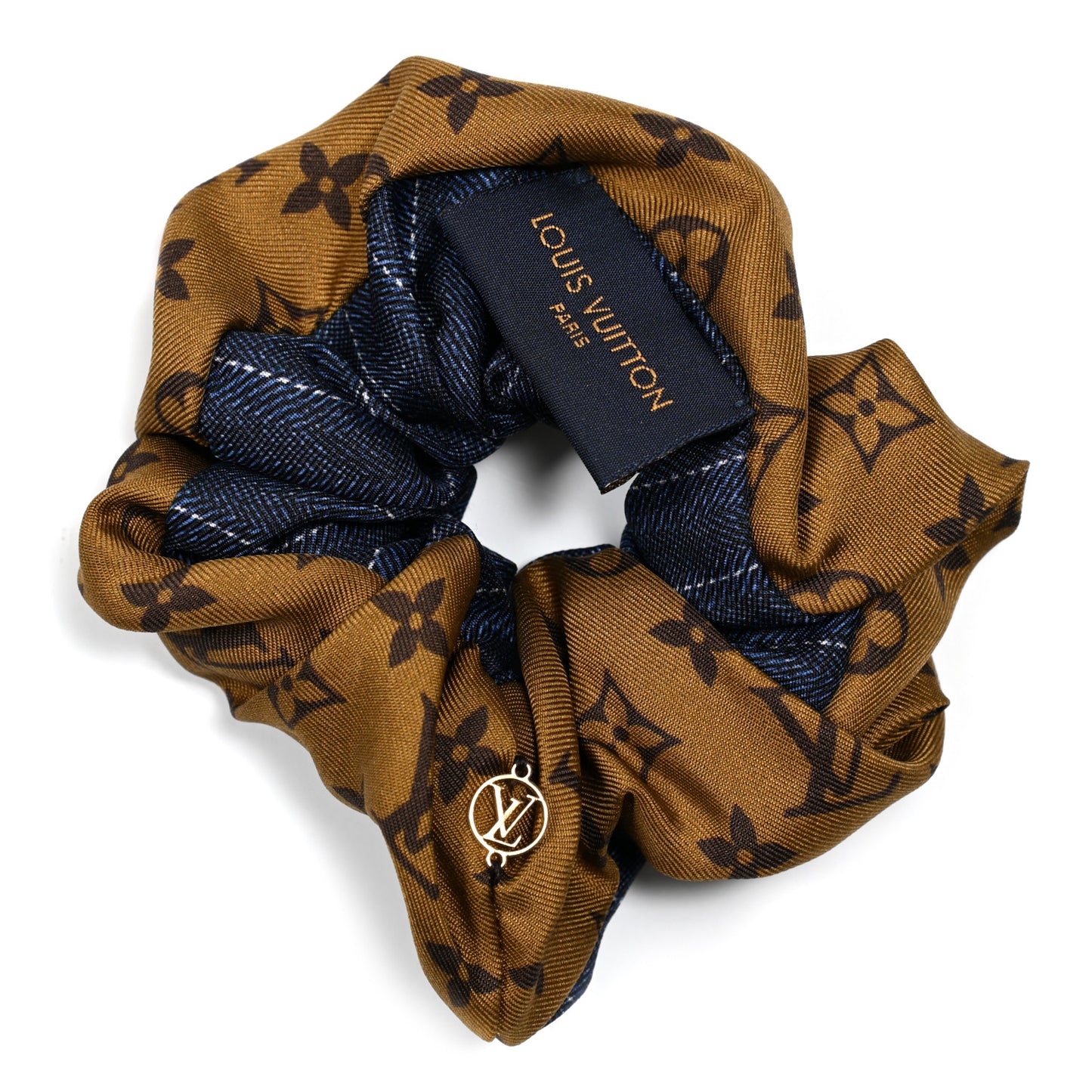 Silk Monogram Scrunchie Navy