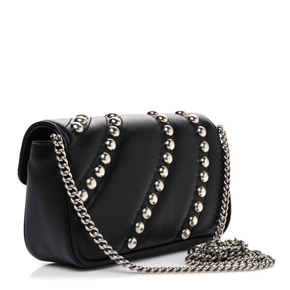 Gucci Calfskin Matelasse Studded Super Mini GG Marmont Shoulder Bag Black 3 of 10