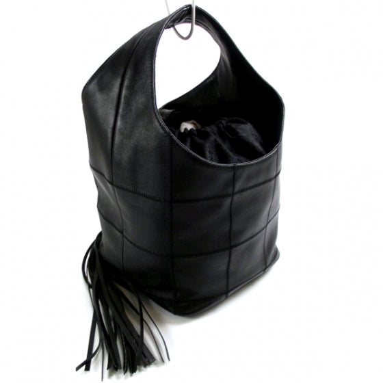 Square Stitched Tassel Bag Black