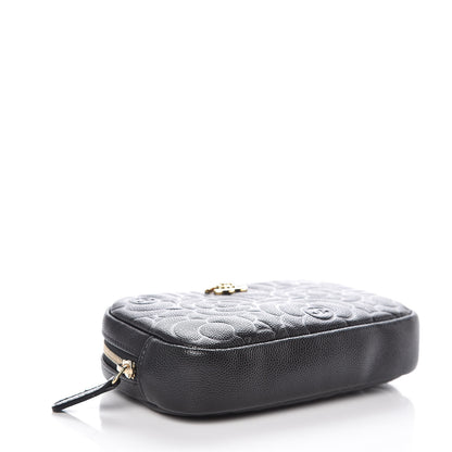 Chanel Caviar Camellia Embossed Small Cosmetic Case Black 4 of 7