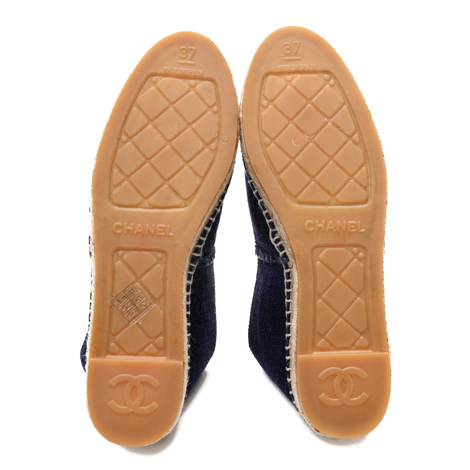 Chanel Denim Toile CC Espadrilles 37 Navy Black 5 of 9