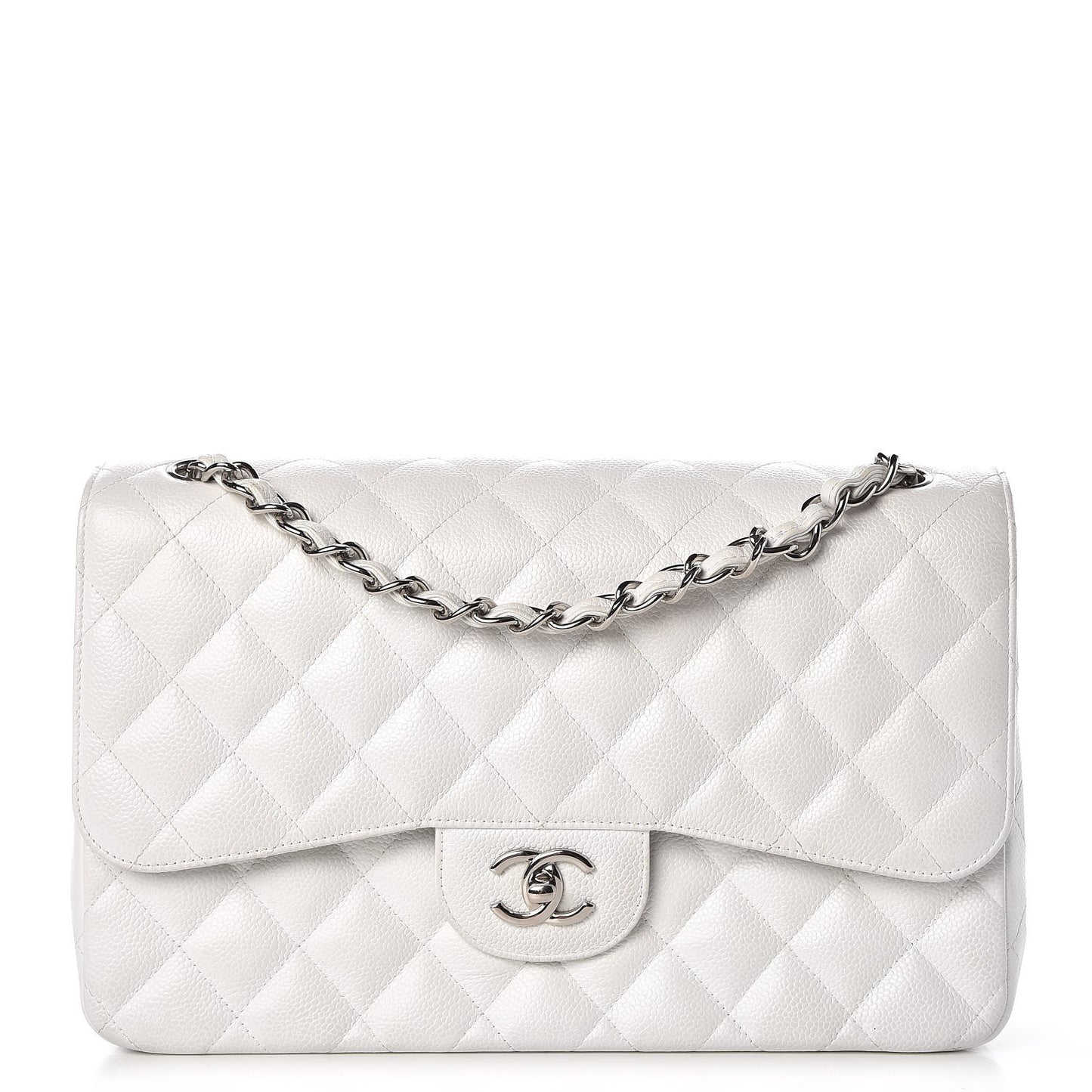 Caviar Quilted Jumbo Double Flap White