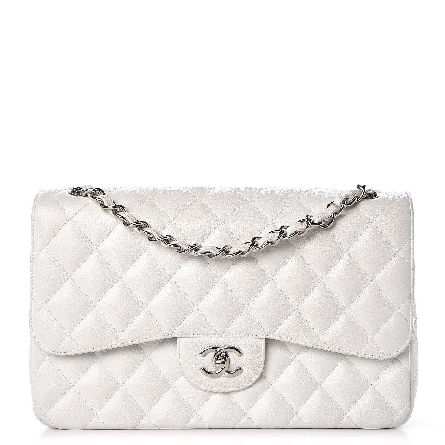 Chanel Caviar Quilted Jumbo Double Flap White 1 of 12
