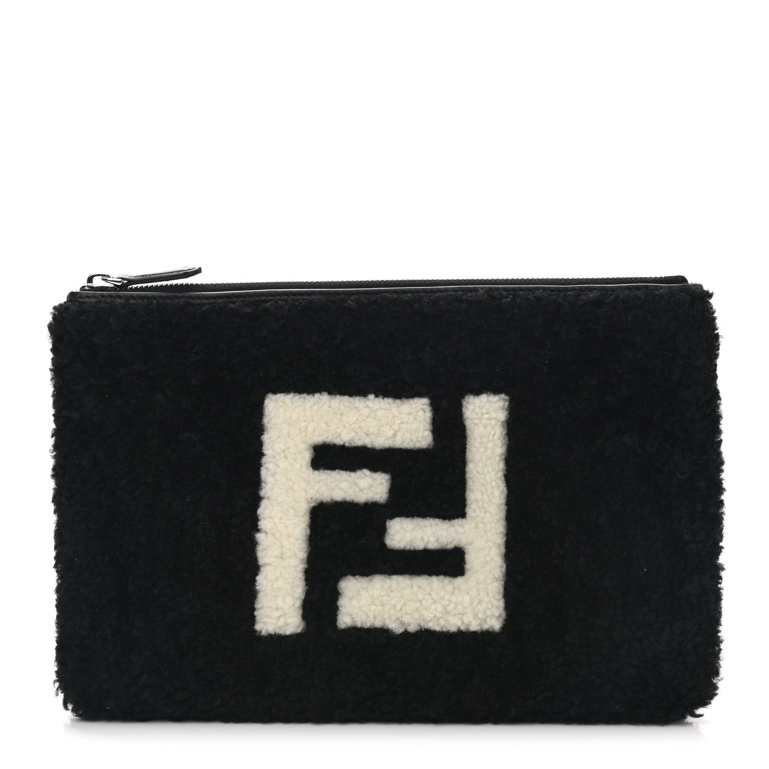 Fendi Shearling FF Pouch Black White 1 of 7