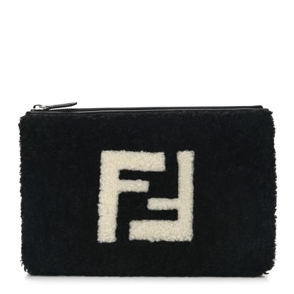 Fendi Shearling FF Pouch Black White 1 of 7
