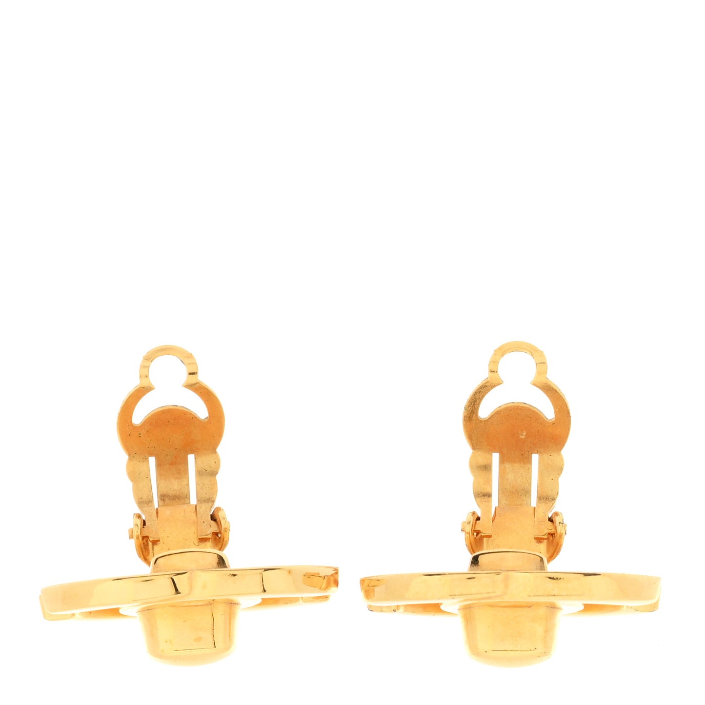 Metal CC Turnlock Clip On Earrings Gold