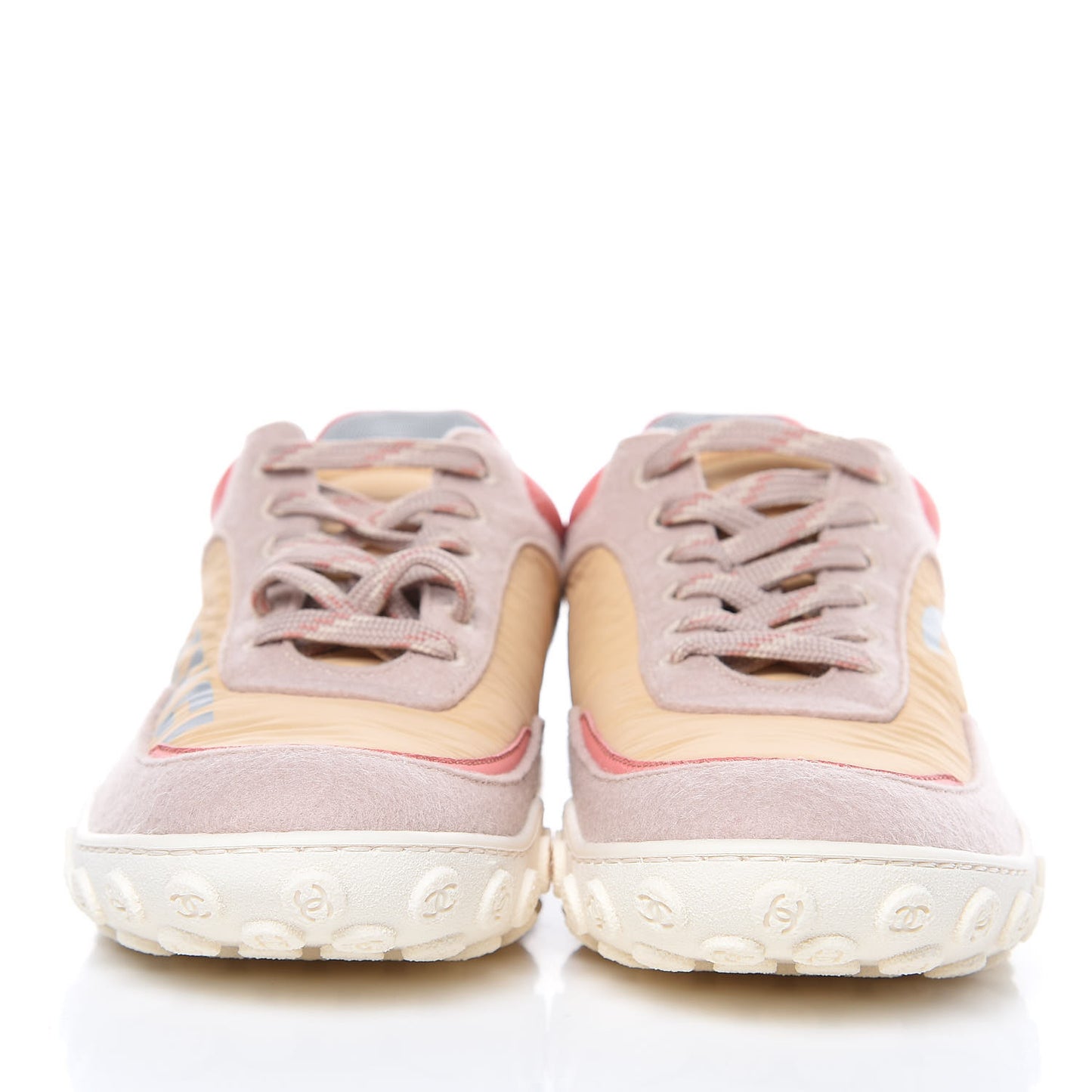 Wool Nylon Lambskin Suede Calfskin Womens Logo Sneakers 38.5 Beige Pink