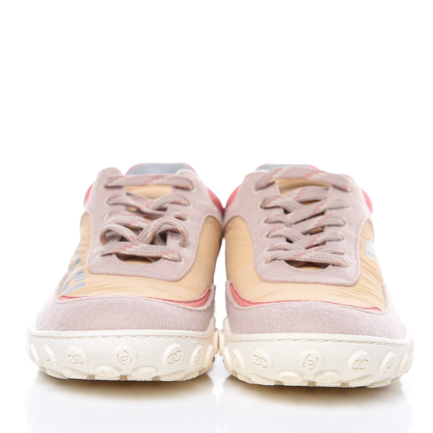 Chanel Wool Nylon Lambskin Suede Calfskin Womens Logo Sneakers 38.5 Beige Pink 2 of 8