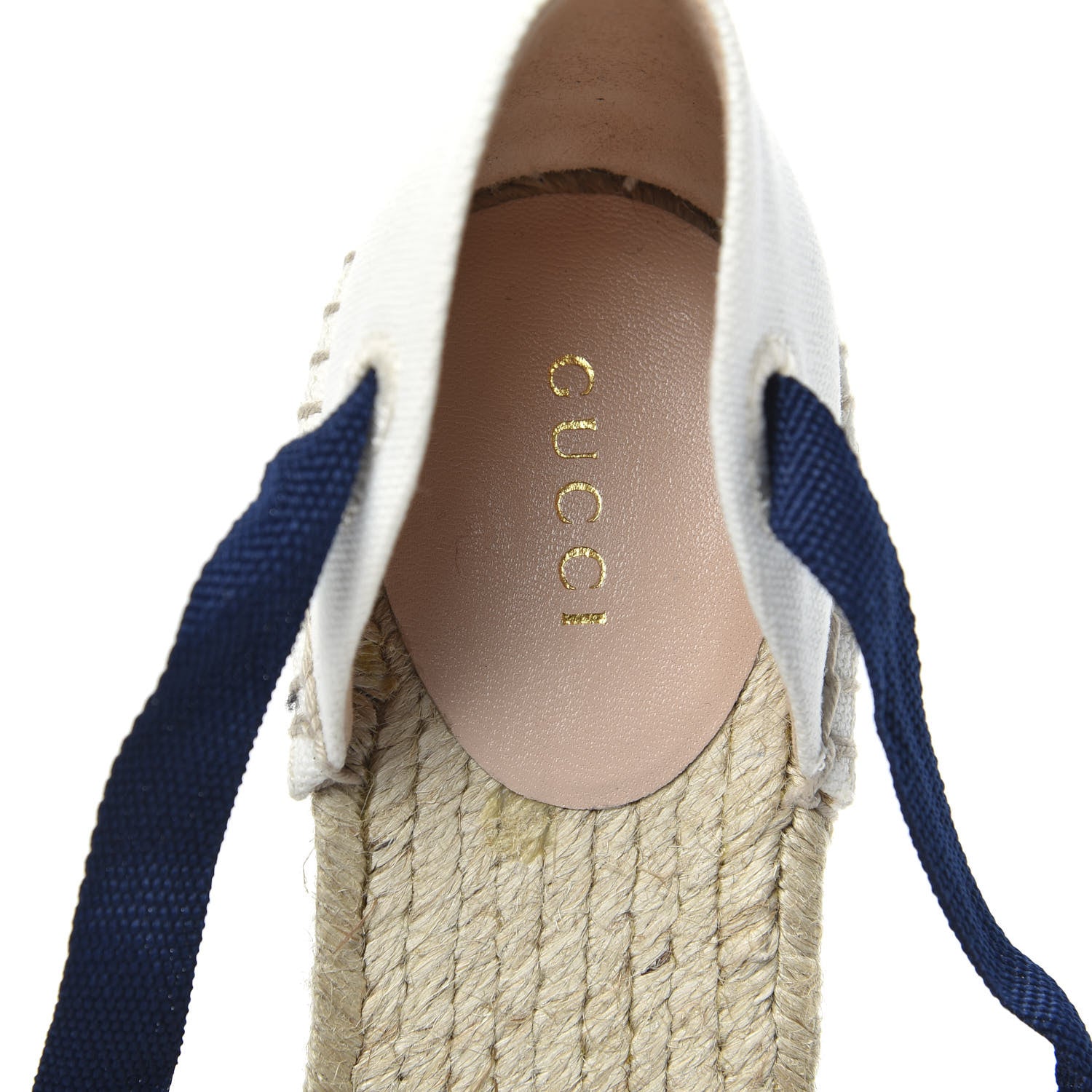 Gucci Canvas Sylvie Web Ankle Wrap Espadrille Wedge Sandals 39.5 Mystic White Hibiscus Red Maritime 6 of 8