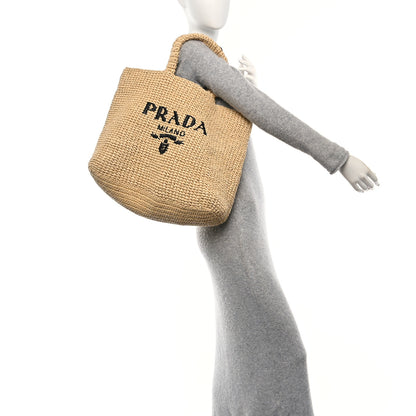 Prada Yarn Raffia Effect Crochet Embroidered Logo Tote Naturale 2 of 11