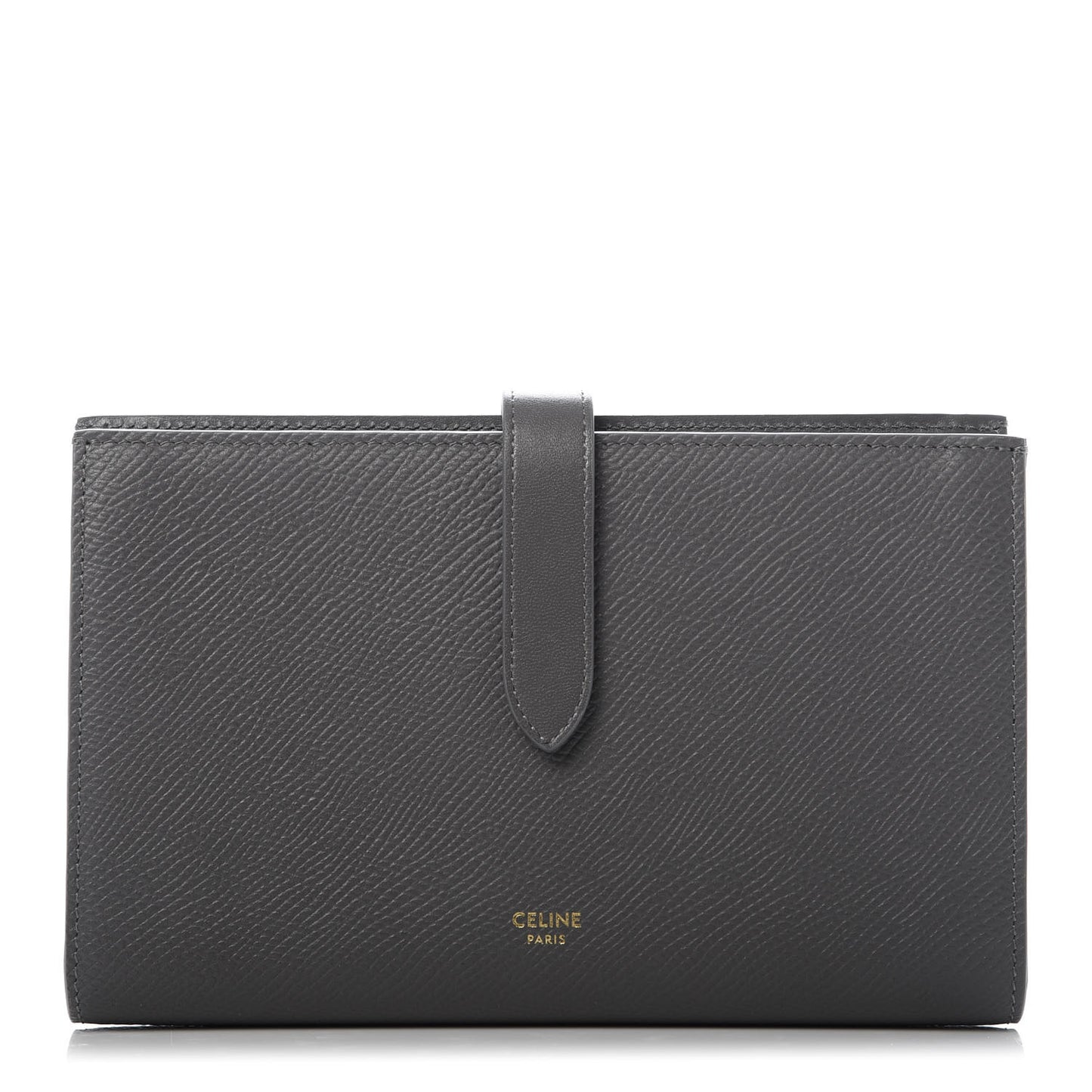 Grained Calfskin Large Multifunction Strap Wallet Grey