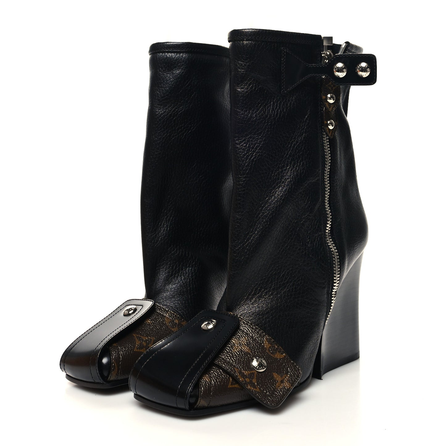 Calfskin Monogram Patti Wedge Half Boots 40 Black