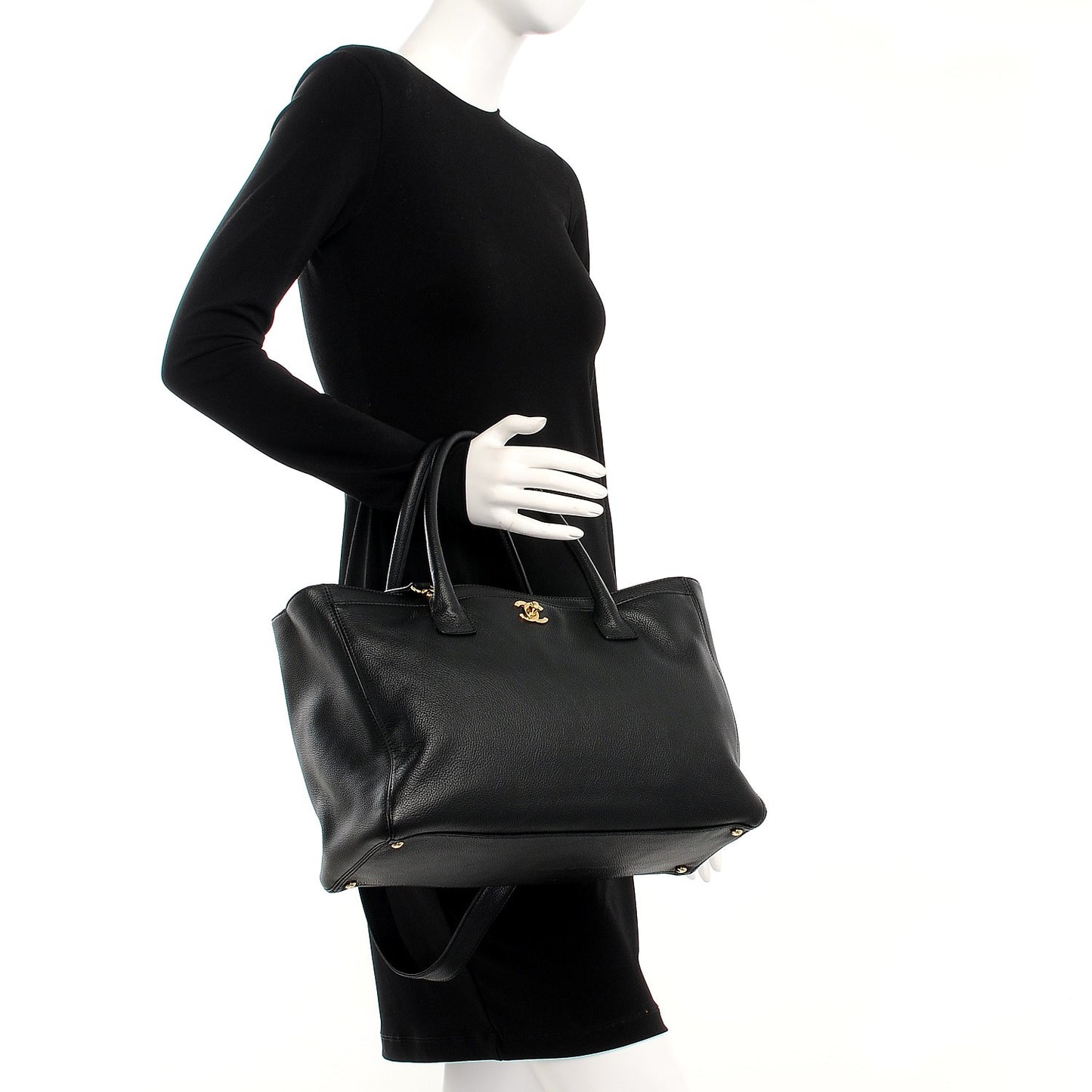 Calfskin Cerf Executive Shopper Tote Black