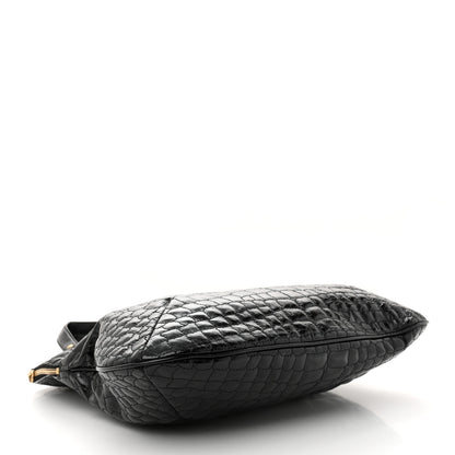 Saint Laurent Patent Crocodile Embossed Tribute Tote Black 4 of 15