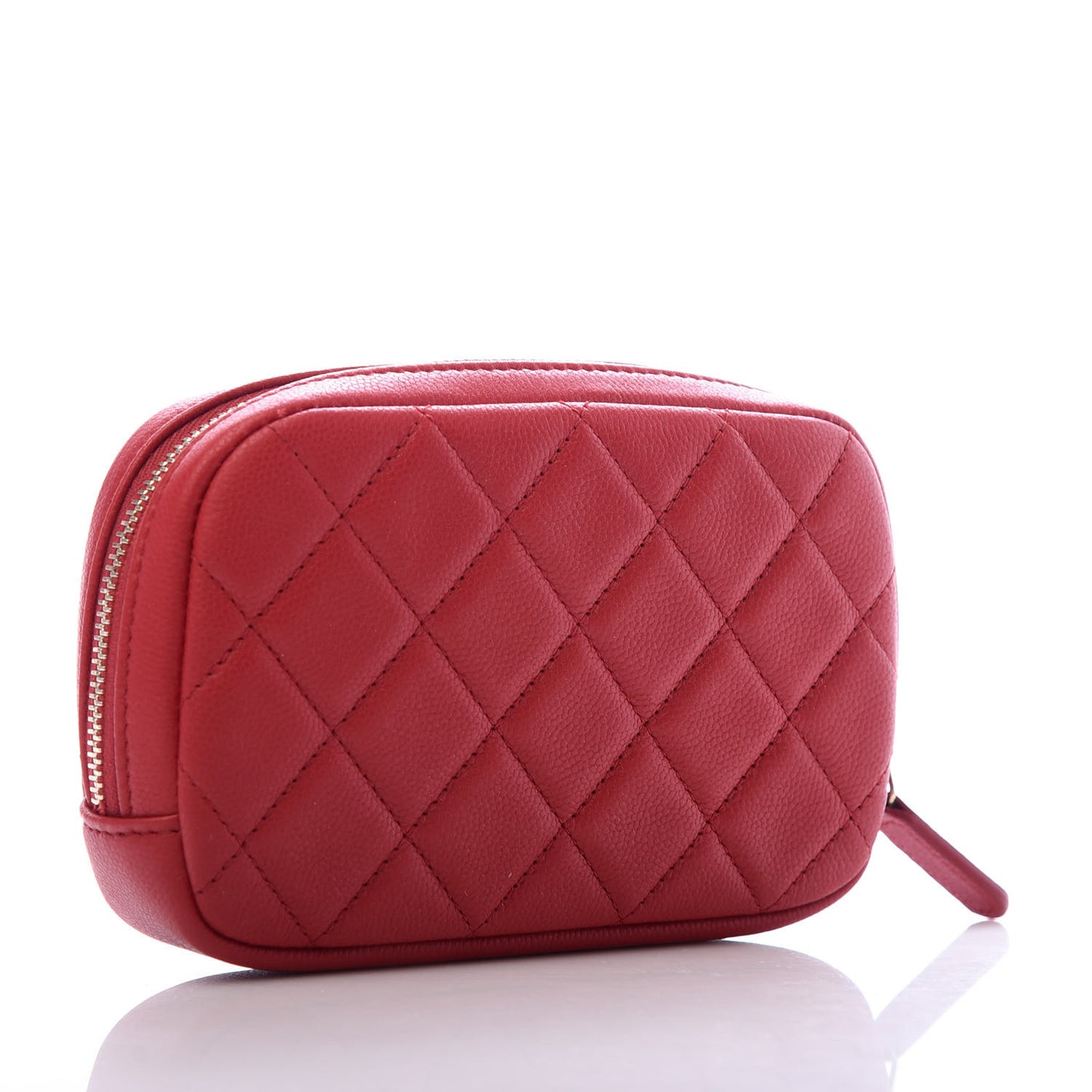 Caviar Quilted Small Curvy Pouch Cosmetic Case Dark Red